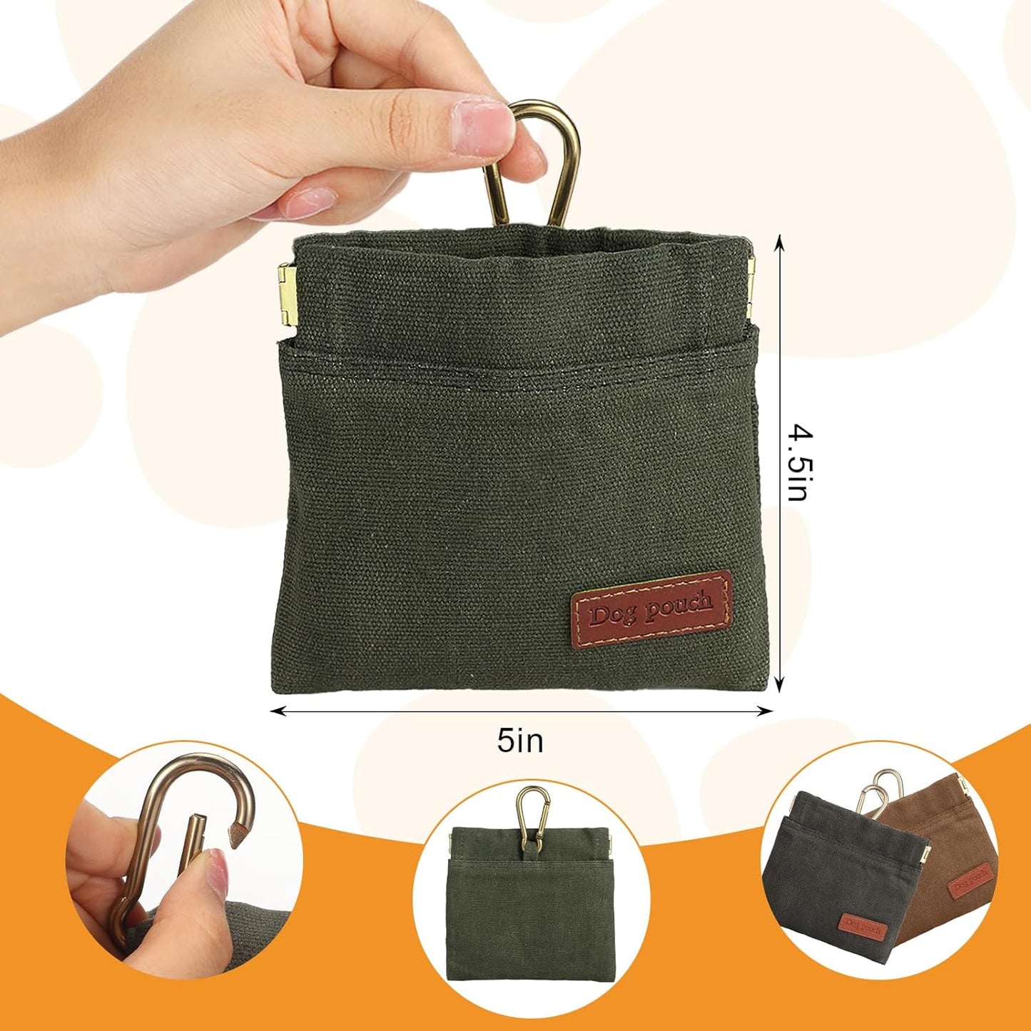 2PC Dog Treat Pouch,Dog Training Treat Reward Bag,Portable Puppy Hand Free Dog Walking Bag,Auto Closing Dog Food Dispenser,Behavior Aids for Puppy Travel or Outdoor(Green Khaki)