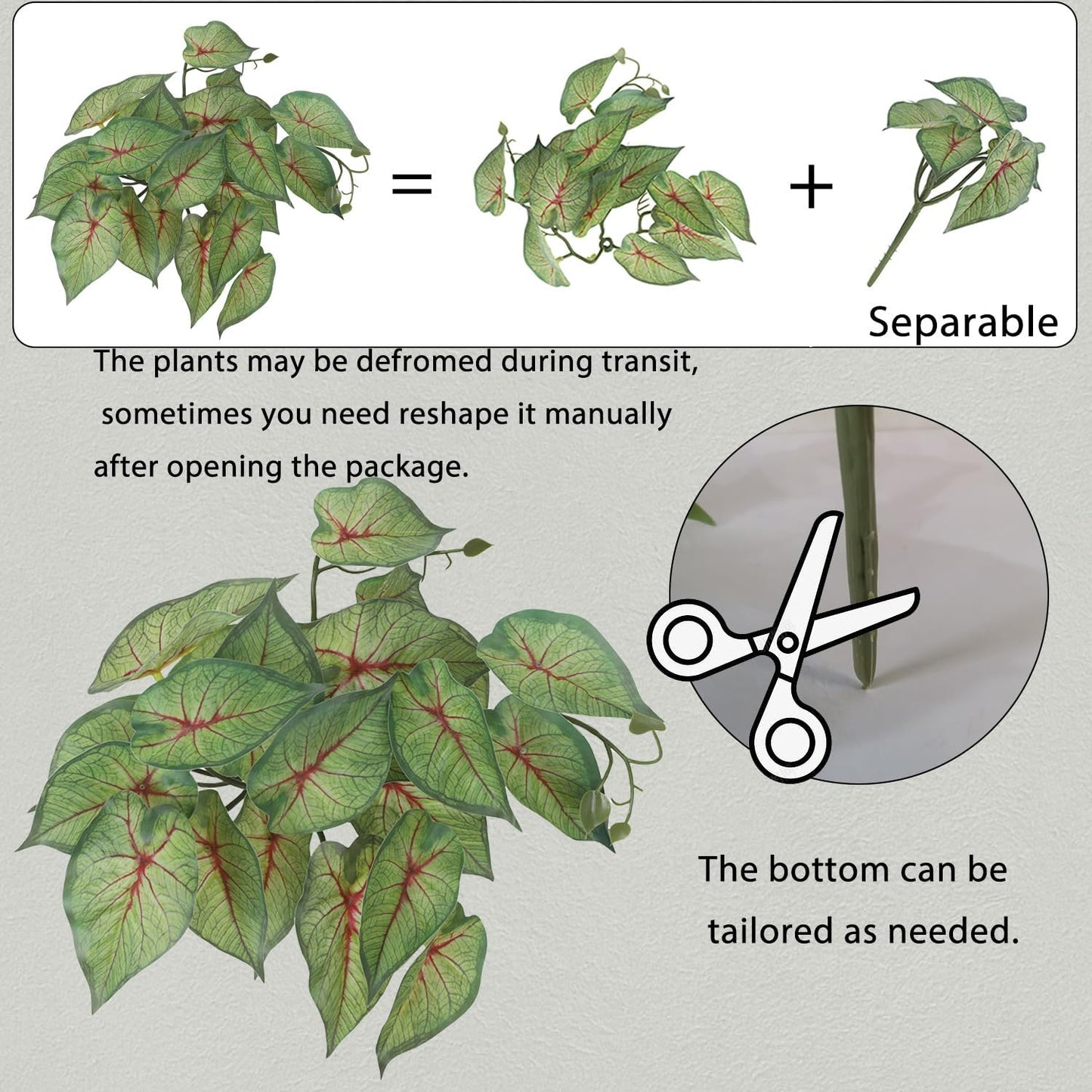 IBWell Fake Reptile Plants for Reptile Terrarium Plants, Reptile Plant Décor, Turtle Tank Plants with Suction Cup