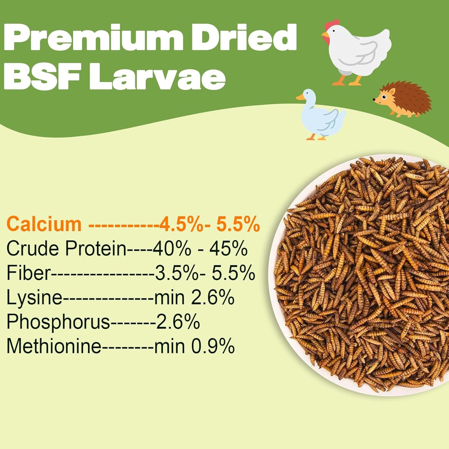 22LB Dried Black Soldier Fly Larvae, 2 Pack of 11 LBS, 86X Calcium Than Dried Mealworms, High Protein Non-GMO Organic Chicken Feed