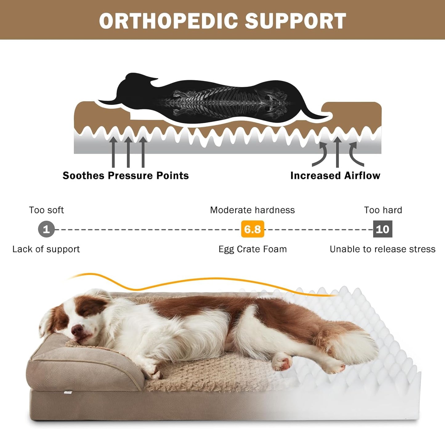 INVENHO Orthopedic Medium Dog Beds for Medium Dogs, Waterproof, Egg-Crate Foam Dog Couch Bed with Washable Removable Cover, Waterproof Lining and Nonskid Bottom