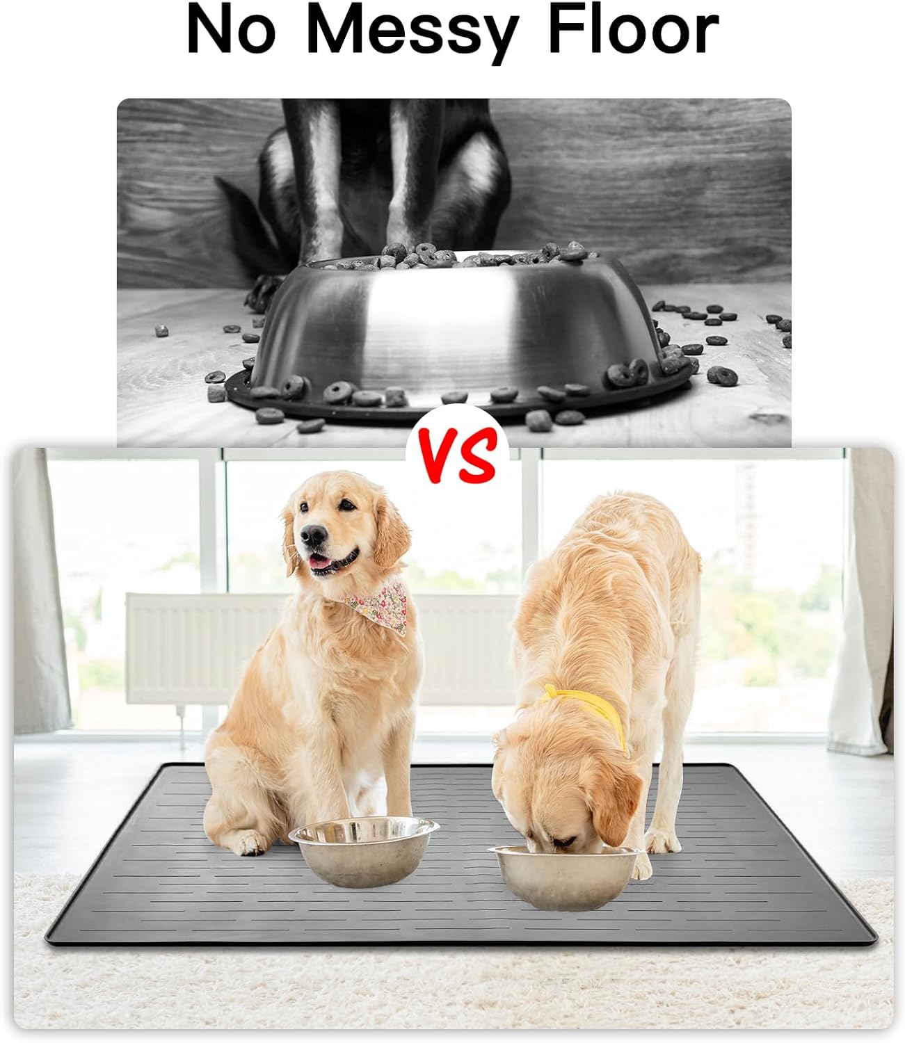 32" x 24" Large Pet Food Mat, Silicone Dog Mats for Food and Water, Nonslip Pet Feeding Mats for Floors,Dog Cat Bowl Mat with Raised Edges, Gray White