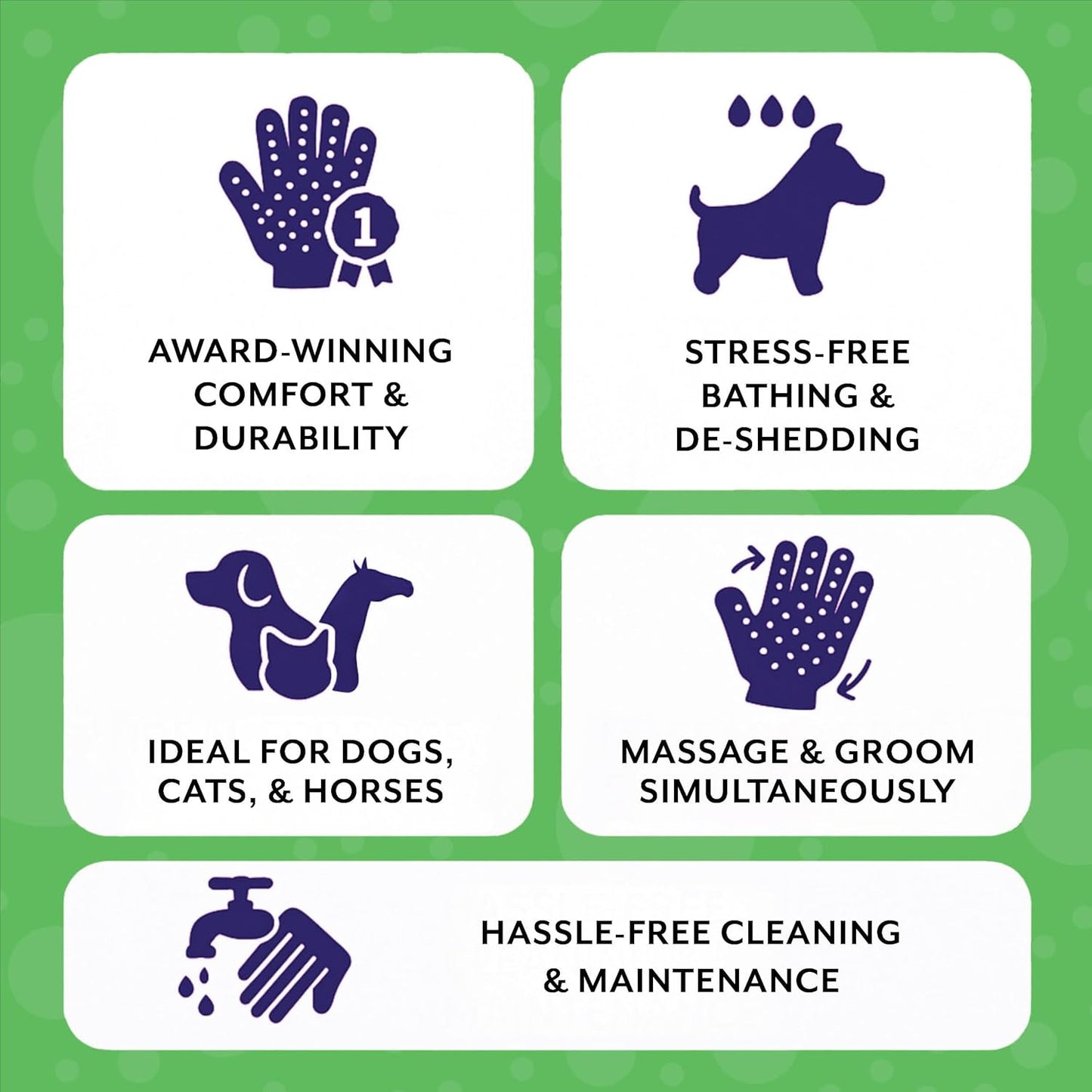 Handson Pet Grooming Gloves - Patented #1 Ranked, Award Winning Shedding, Bathing, Hair Remover Gloves - Gentle Brush for Cats, Dogs, and Horses (Purple, Large)