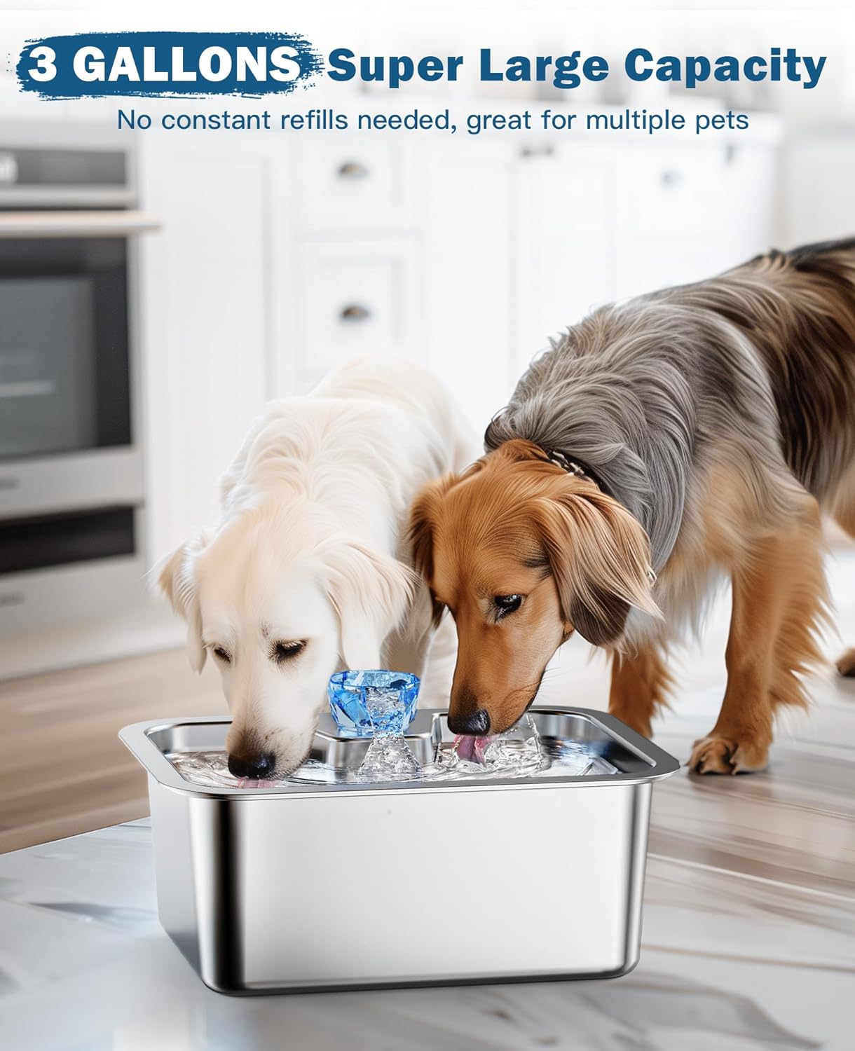 Large Dog Water Fountain Stainless Steel,3 Gallon Extra Big Pet Water Fountain for Large Dogs with 4 Filters,Automatic Dog Water Bowl Dispenser Drinking Fountains,Easy to Clean,Quiet Pump