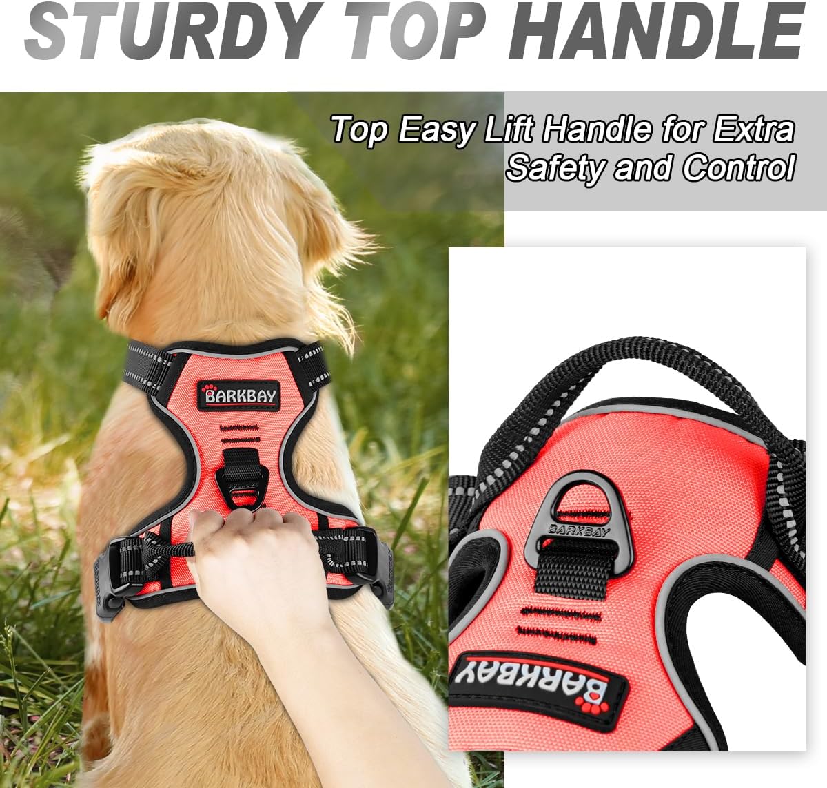 BARKBAY No Pull Dog Harness Front Clip Heavy Duty Reflective Easy Control Handle for Large Dog Walking(Light Pink,S)