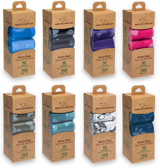 Best Pet Supplies Dog Poop Bags (4 x 150 Bags) for Waste Refuse Cleanup, Doggy Roll Replacements for Outdoor Puppy Walking and Travel, Leak Proof and Tear Resistant, Thick Plastic - Assorted Colors