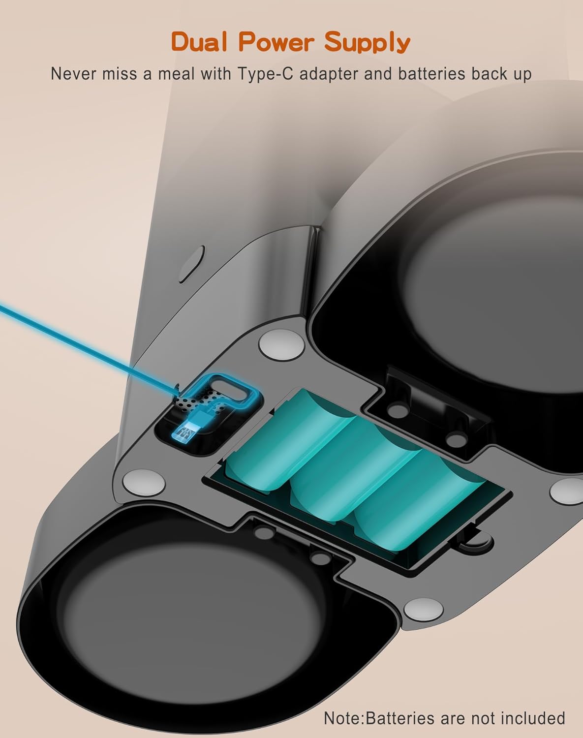 HoneyGuaridan 3.5L Automatic Cat Feeder for Two Cats, Food Dispenser with Stainless Steel Bowl,Timed Cat Feeder Programmable 1-6 Meals Control, Dual Power Supply,10s Meal Call Black