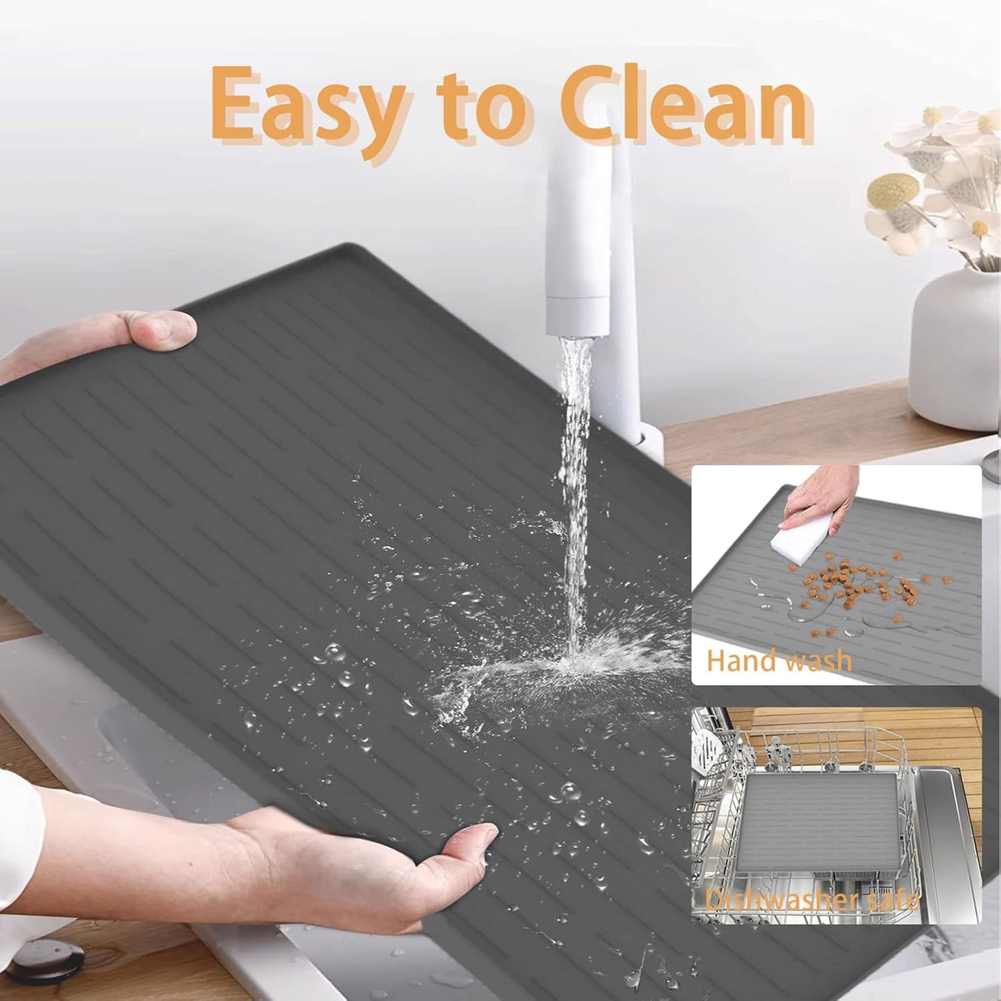 18" x 12" Dog Food Mat, Silicone Pet Mats for Food and Water, Nonslip Pet Feeding Mats for Floors, Dog Cat Bowl Mat with Raised Edges, Dark Green