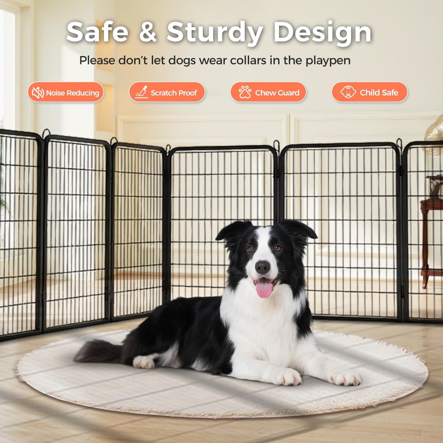 40 Inch Dog Playpen - 8 Panels Metal Pet Exercise Pen for Medium-Large Dogs, Indoor/Outdoor Dog Fence for Yard, Garden, Camping & RV Travel