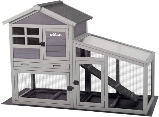 Aivituvin Rabbit Hutch Outdoor Chickecn Coop Indoor Bunny Cage with Pull Out Tray,Upgrade Version,Removable Bottom Wire Mesh 53.4" L x 23.6" W x 38.1" H