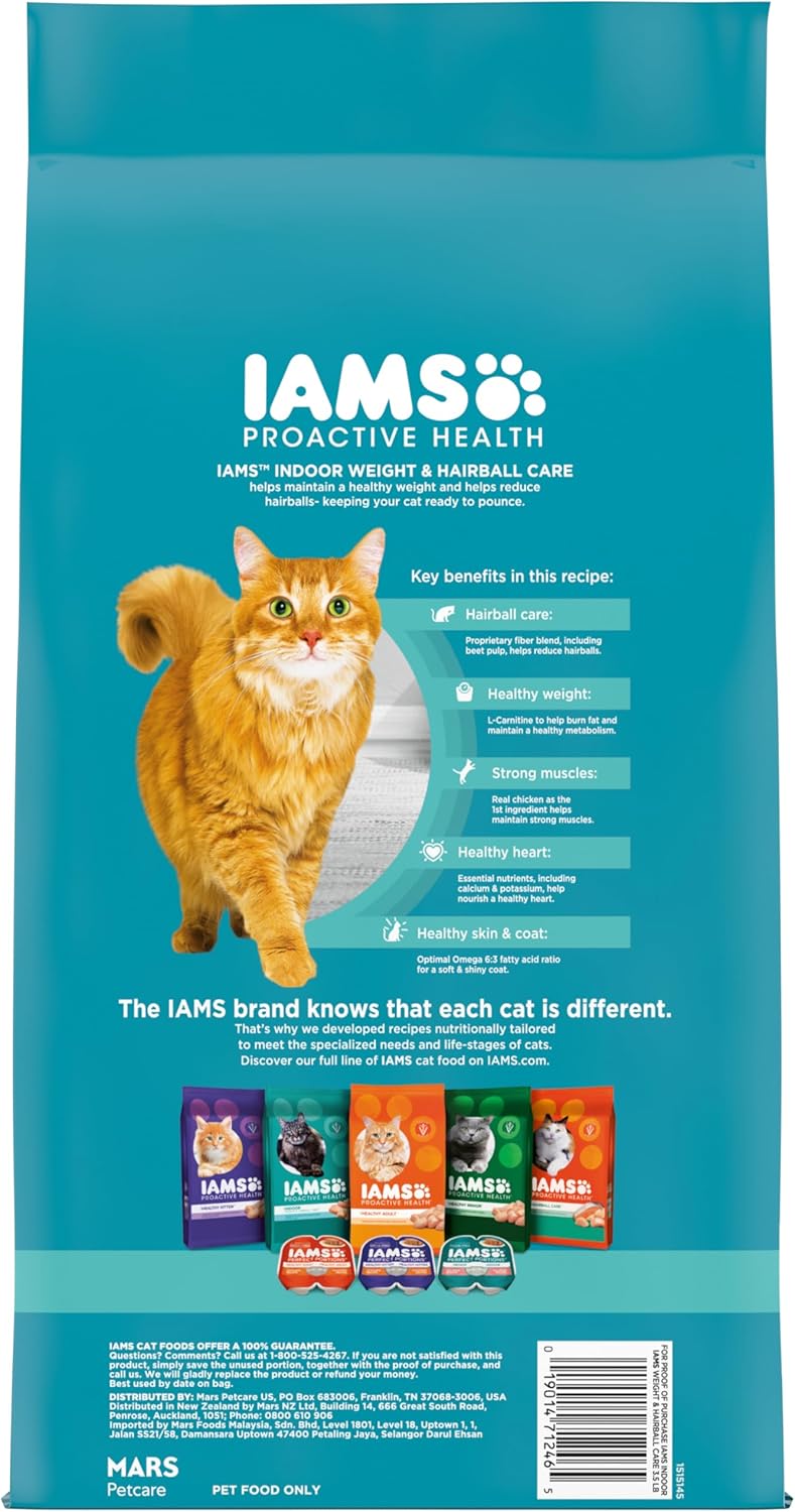 IAMS Proactive Health Indoor Weight Control & Hairball Care Adult Dry Cat Food, Chicken & Turkey Recipe, 3.5 lb. Bag