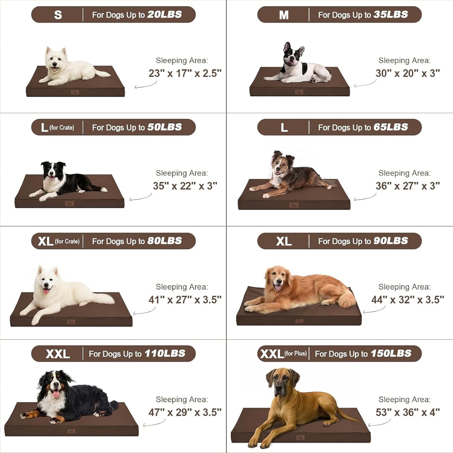 Outdoor Waterproof Dog Bed, Large Dog Bed for Large Size Dogs, Orthopedic Egg Foam Pet Bed with Washable and Removable Oxford Cover, Brown