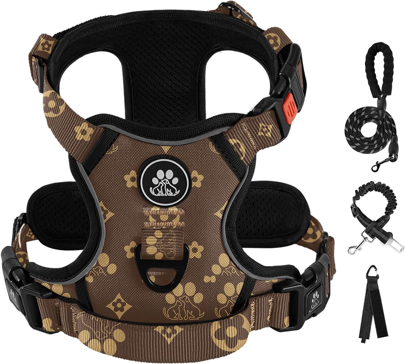 IVY&LANE No Pull Dog Harness with Leash Set, Reflective No Choke Pet Vest,Adjustable Oxford Dog Vest Harness with Easy Control Handle for Small Dogs (Dark Brown,S)