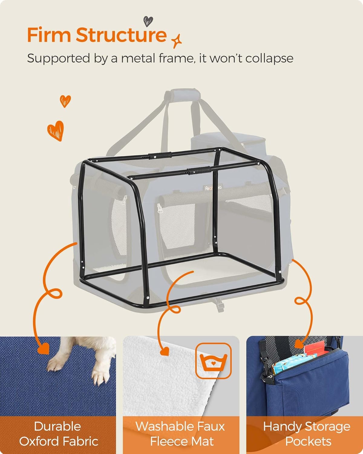 Feandrea 24 Inches Collapsible Soft Dog Crate, Portable Travel Dog Crate for Indoor and Outdoor Use, Dog Carrier Kennel with Safety Zippers, for Living Room, Car, Travelling, Campin, Dark Blue UPDC60Z