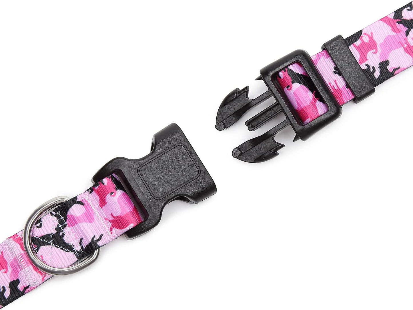Mercano Adjustable Dog Collar - Special Design Patterns, Soft Nylon Comfortable Sturdy Pet Collar for Small Medium Large Dogs (M, Dog Camouflage Pink)