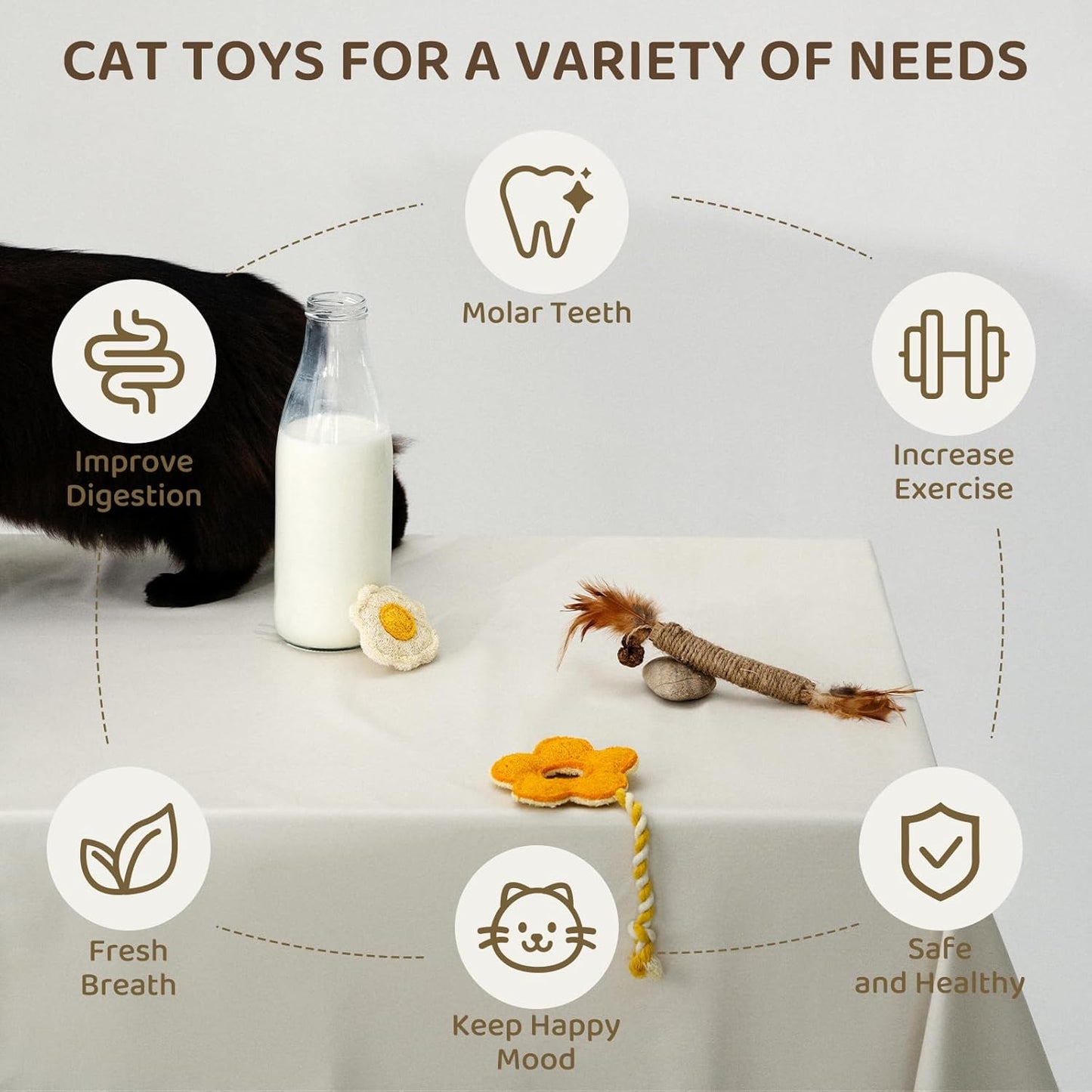 Catnip for Cats,Interactive Silvervine Sticks for Cats, Loofah Chew Cat Toys for Indoor Cats & Kitten Teething Toys & Cat Chew Toy,6 Pack
