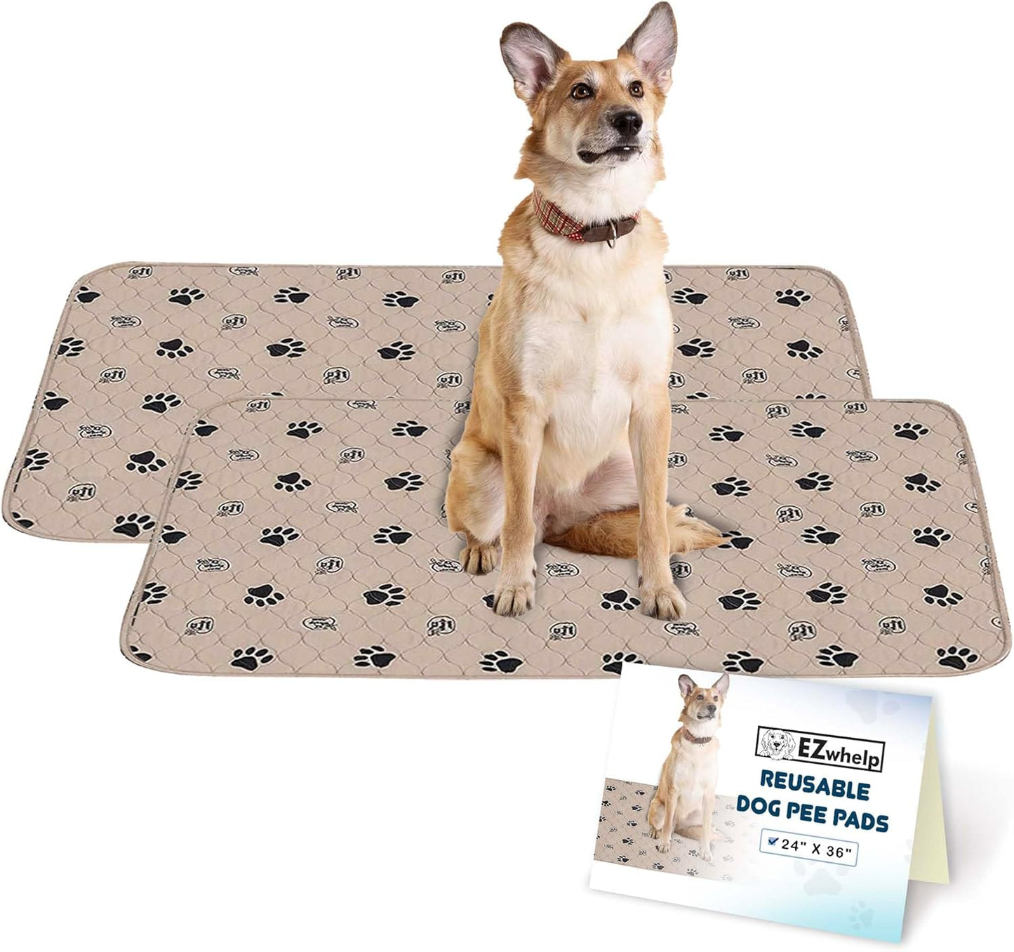 EZwhelp Reusable Dog Pee Pads, Washable Waterproof Mats for Potty Training or Whelping Pads, Puppy Pad with Rounded Corners, 24x36 Inch, 2 Pack