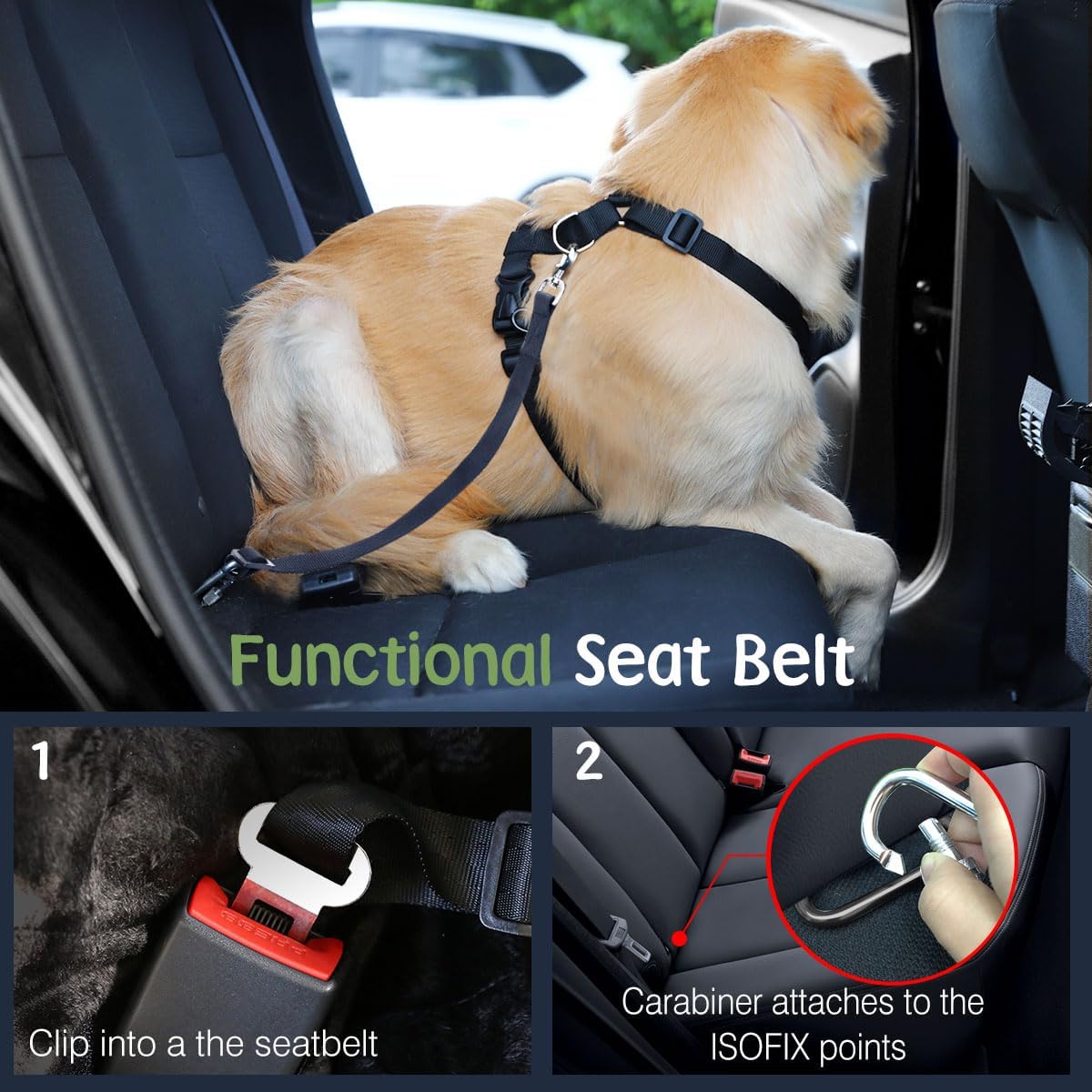 Dog Seat Belt, Safety Vest Dog Car Harness with Adjustable Buckle Dog Seat Belt for Vehicle Nylon Pet Safety Seat Belts Heavy Duty(L, Pink)