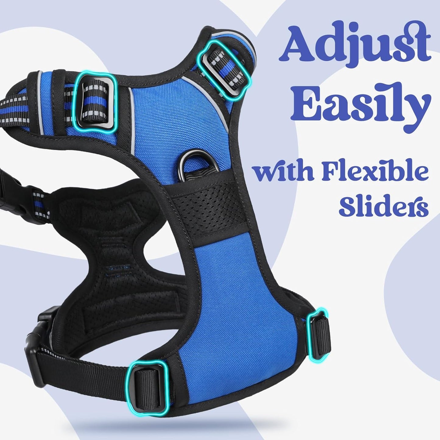 rabbitgoo Dog Harness Small Sized, No Pull Pet Harness with 3 Buckles, Adjustable Soft Padded Vest with Control Handle, Walking Reflective Pet Vest for Small Dogs, Blue, S