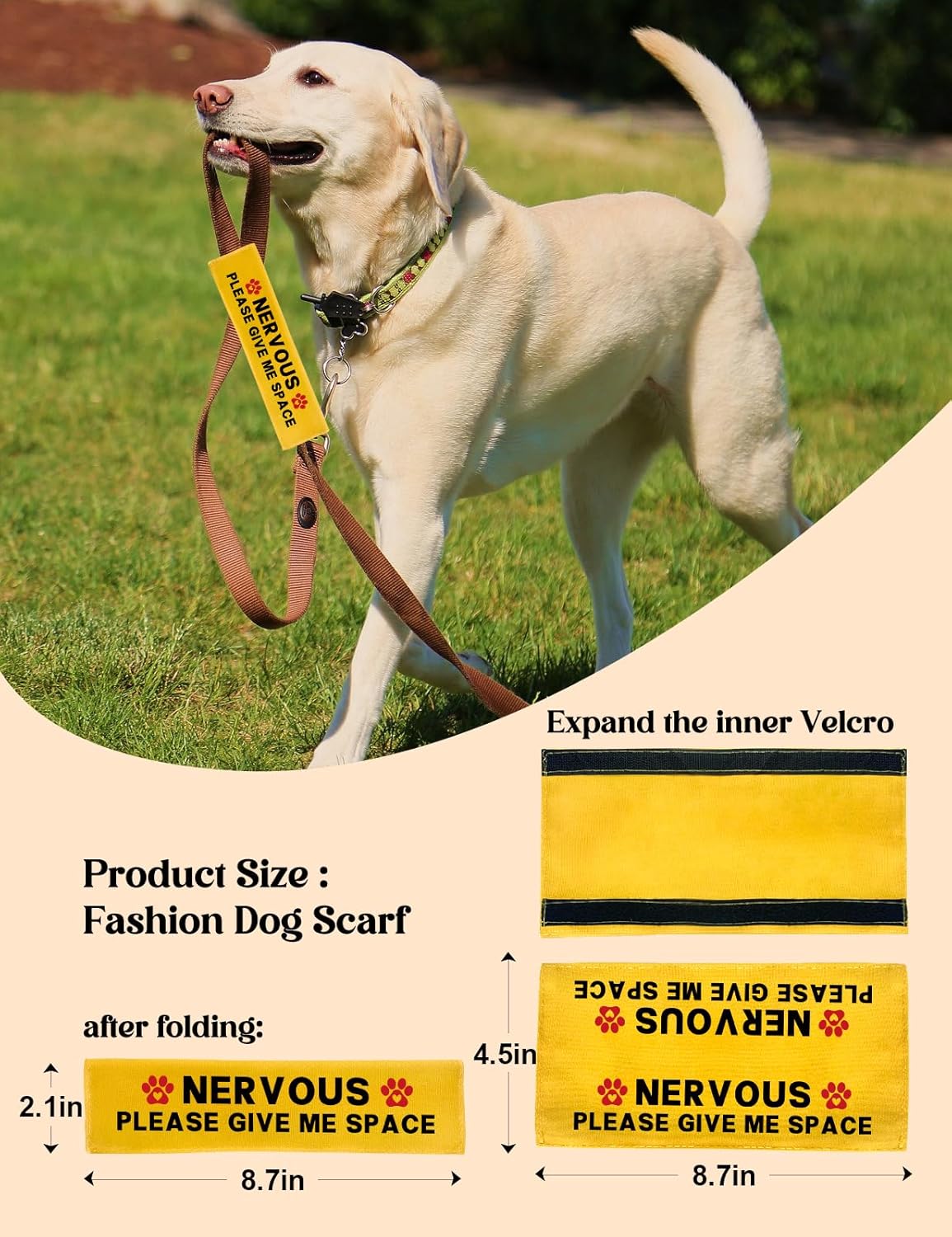 Nervous Please Give Me Space Leash Sleeve, Funny Yellow Dog Leash Wrap Alert Hanging ID Patch Tag, Do Not Pet Velcro Patch, Pet Birthday Gifts for Dog Lovers Owners