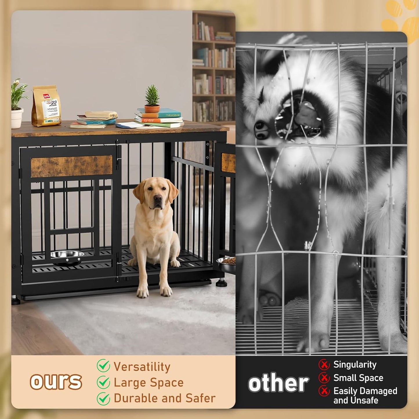 Heavy Duty Dog Crate Furniture for Large Dogs, Decorative Pet House End Table, 42inch Large Wooden Cage Kennel Furniture Indoor for Medium Dog