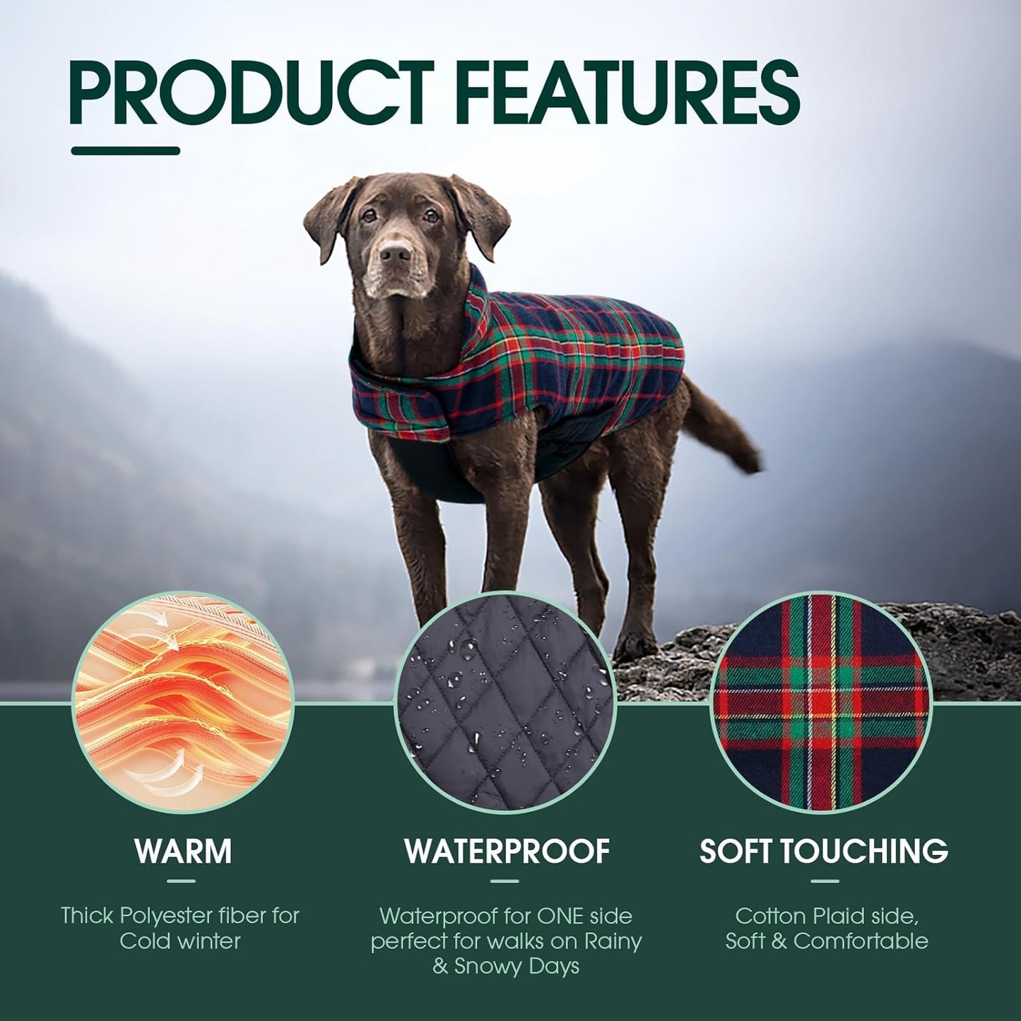 Kuoser Waterproof Dog Coat, Reversible Dog Jacket for Small Dogs, Adjustable Durable Doggie Winter Coat Warm Cozy Puppy Cold Weather Apparel from Small to Large Breed, RoyalBlue S