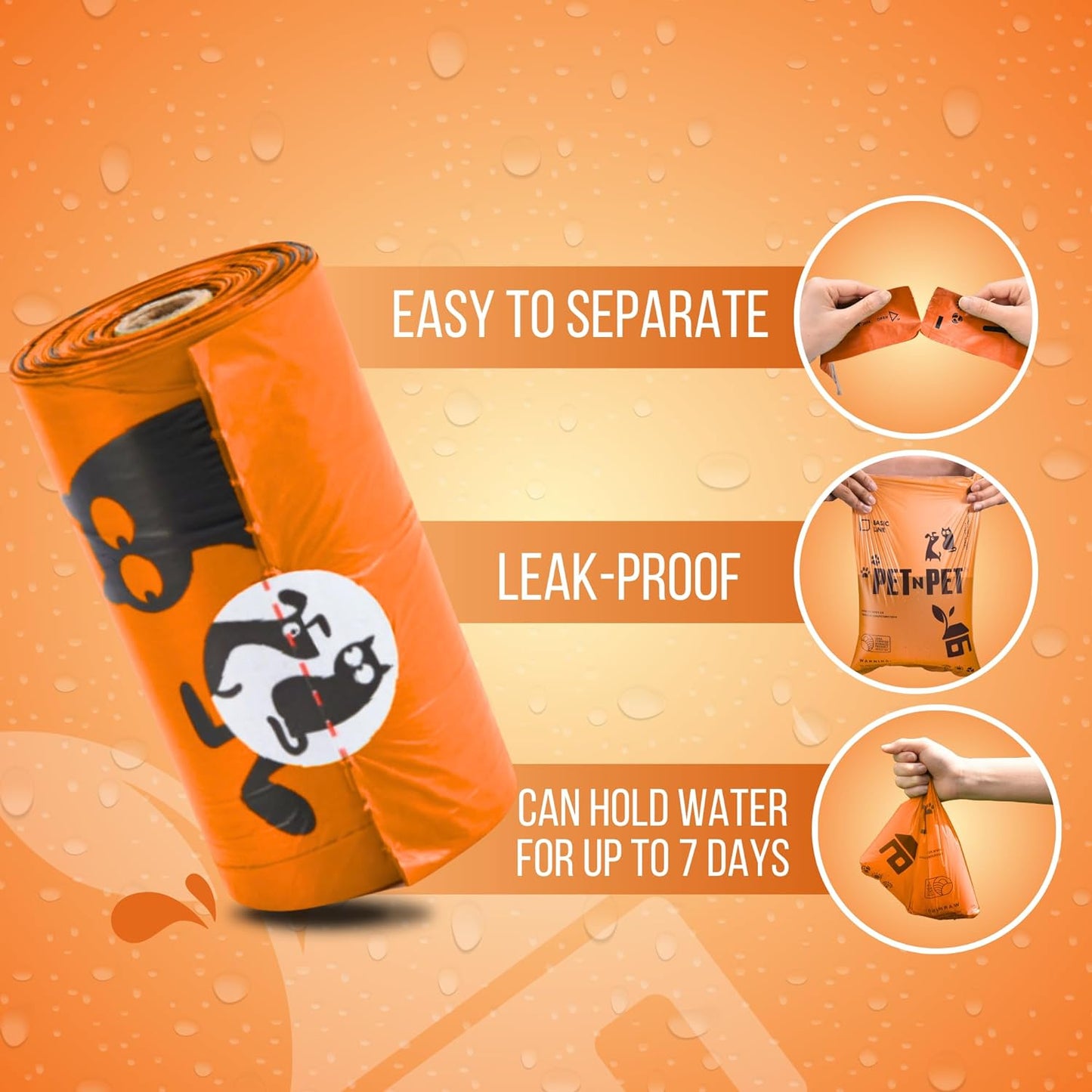 Pet N Pet 1080 Counts Orange Poop Bags for Dogs, 41% Plant Based & 59% PE Extra Thick Dog Poop Bags Rolls, 9" x 13", Unscented Pet Waste Bag