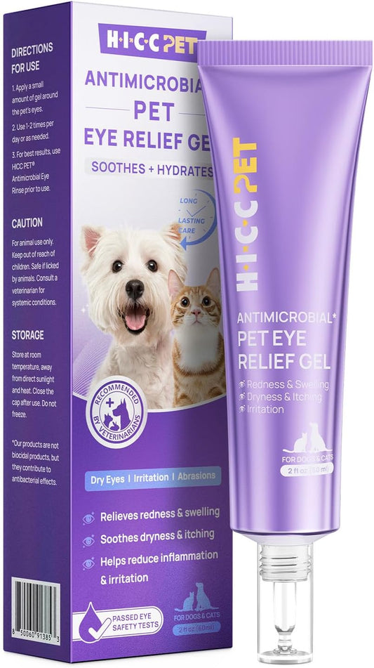 HICC PET Dog Eye Gel, Vet-Recommended Dog Eye Infection Treatment, Cat Eye Drops Wash, Soothes Irritation, Moisturizes Dry Eyes, Pet Eye Drops Ointment Alternative for Dogs, Cats, Horses. 2 fl oz