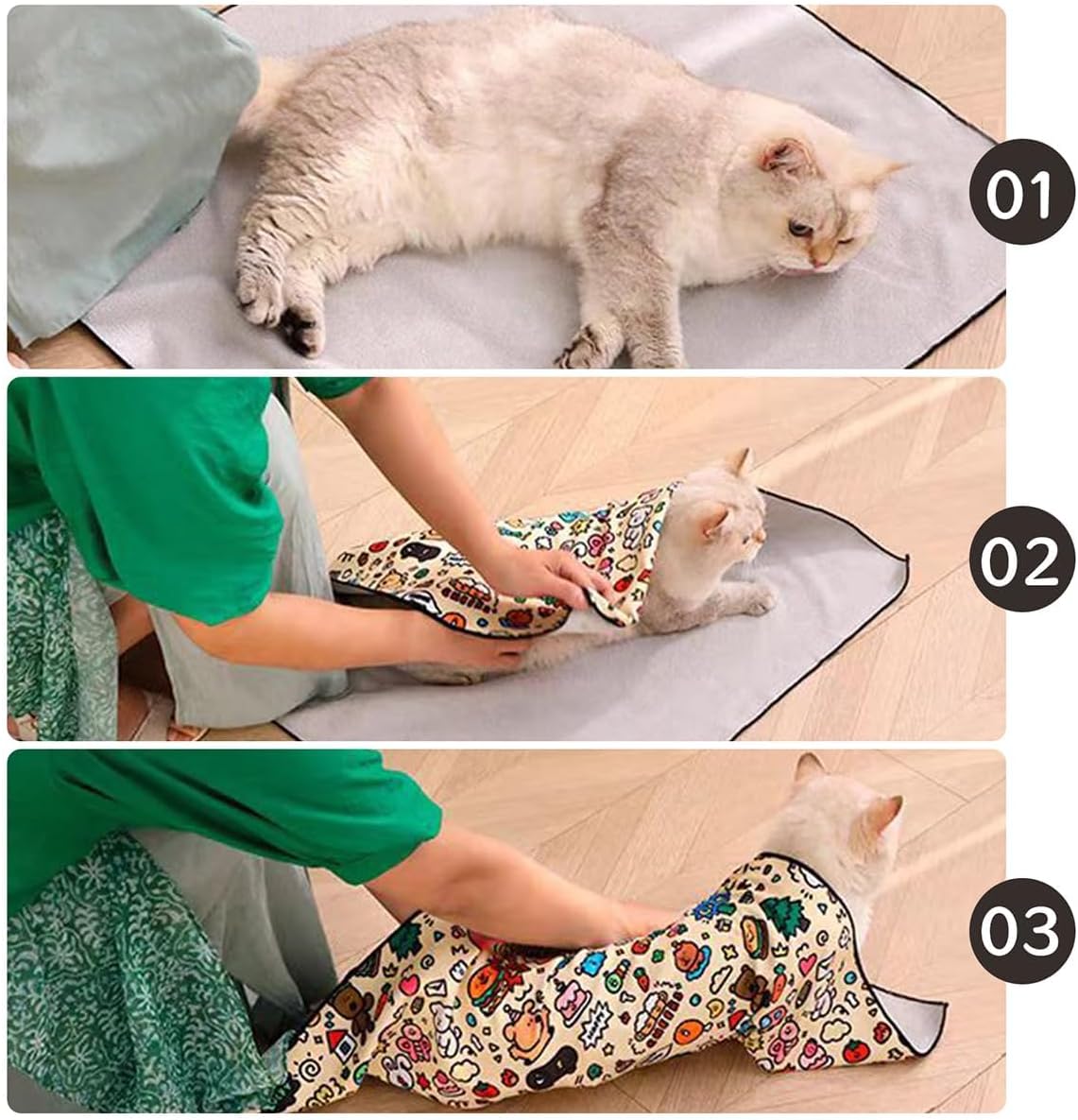 MANON ROSA Cat Grooming Wrap – Self-Adherent Anti-Scratch Swaddle Restraint Bag for Nail Cutting, Medication, Multifunctional Care - Calm Cozy Burrito Papoose Pet Magic Blanket (S Within 3.3lbs)