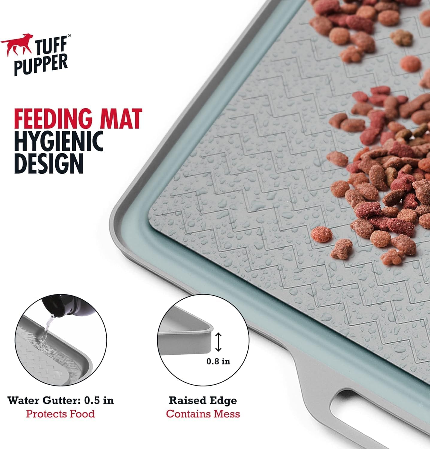Tuff Pupper 18x12 Small Dog Feeding Mat for Food and Water | Dog Feeding Mats for Floors | Waterproof Puppy Water Bowl Mat | Dogs Placemats Pet Food Tray | Silicone Eating Mats for Cats and Cat Bowls