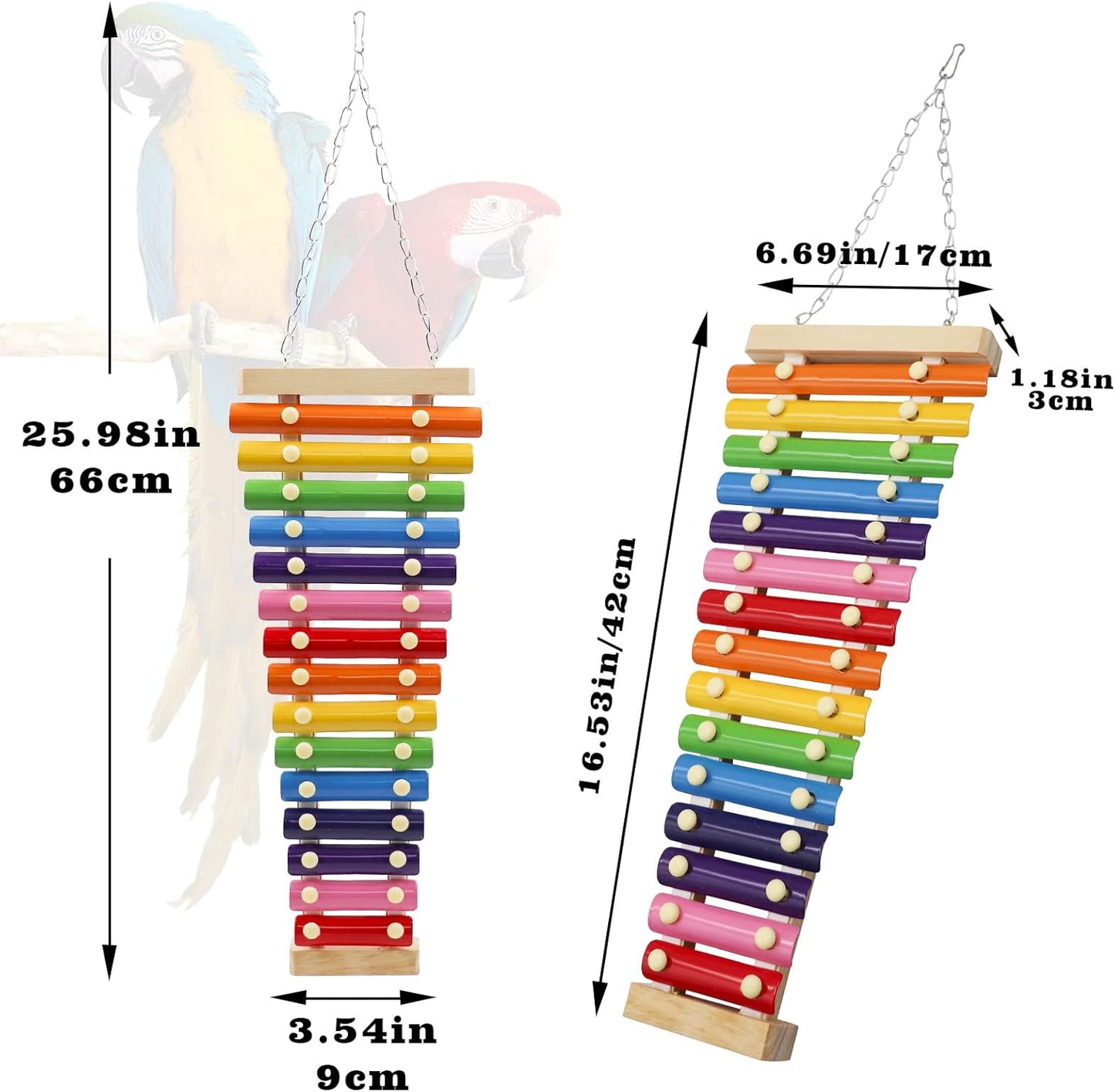 Dnoifne Large Colorful Bird Xylophone, Suspensible Funny Xylophone with 15 Metal Keys, Parrot Parakeet Budgies Love Birds Cage Toy Accessories