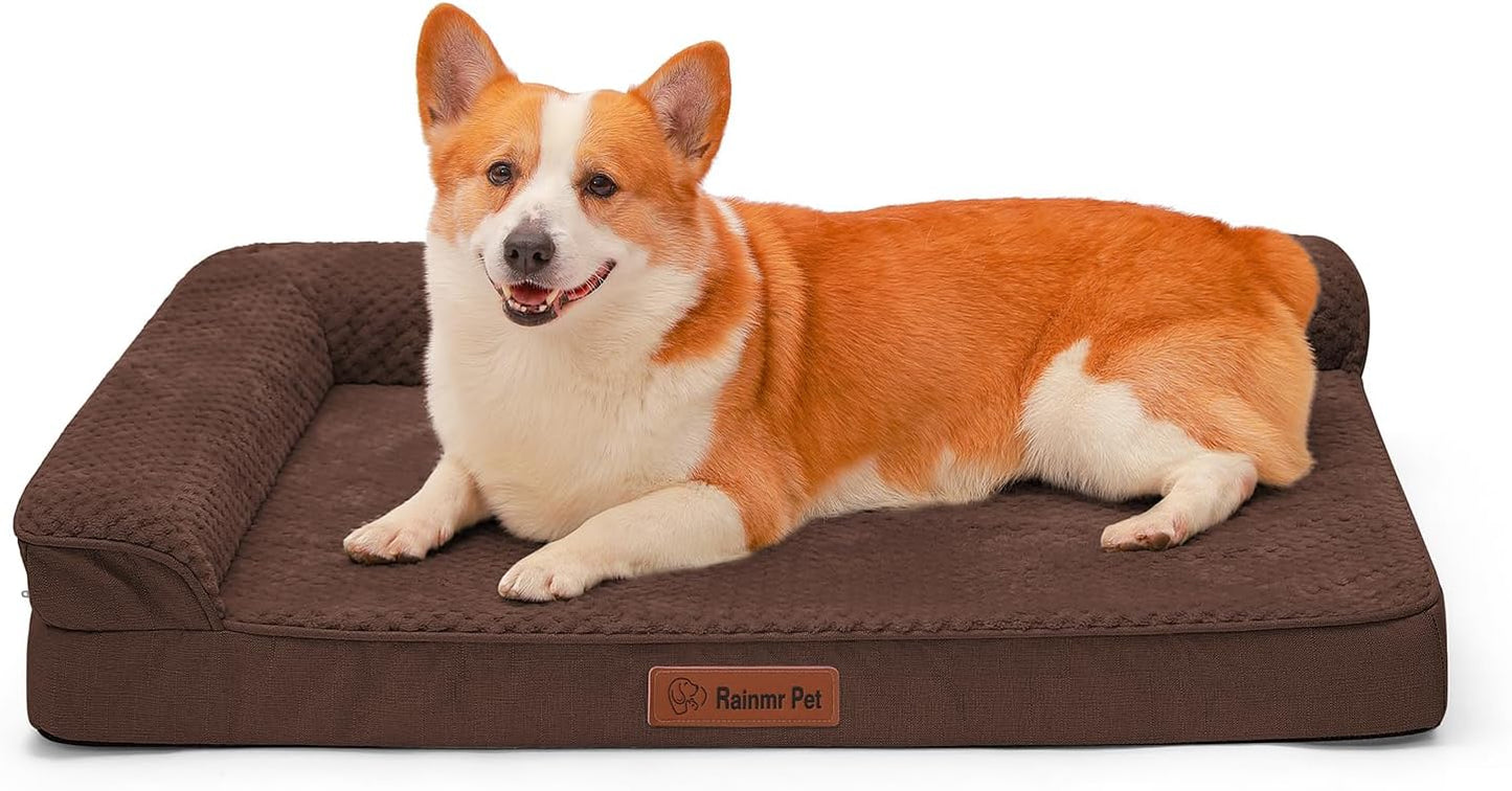 Orthopedic Dog Bed, 3 Inch Memory Foam Dog Beds for Large Dogs, Washable Removable Cover, Nonskid Bottom, Waterproof Pet Couch for Indoor, Outdoor or Car Use, 36x27 Inches L Brown Grey