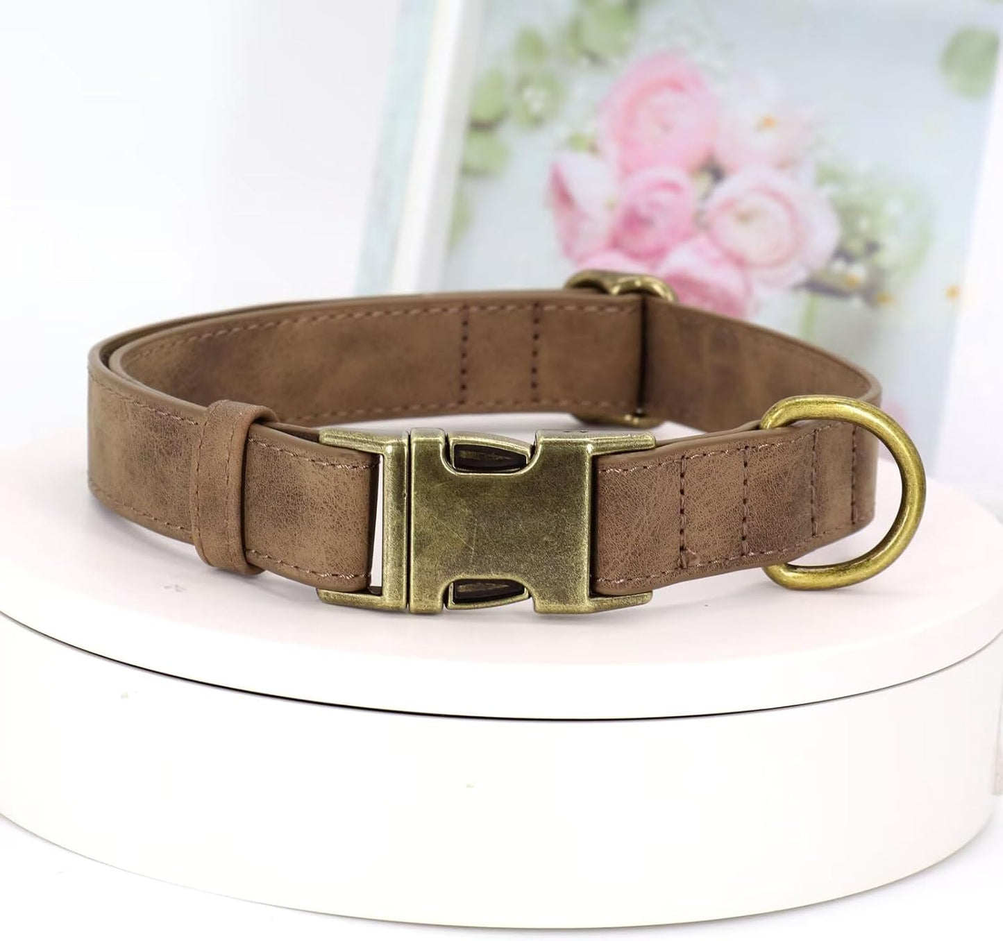 Didog Soft PU Leather Dog Collar, Stylish Quick Released Dog Collars for Small Dogs, Easy Clean Adjustable Pet Collar for Daily Walking, Brown, S Fit 10-16" Neck