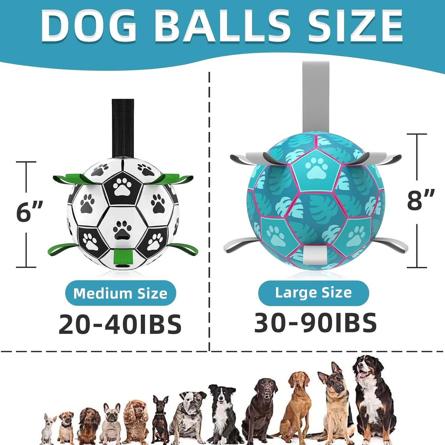 QDAN Dog Toys Soccer Ball, Tug of War Toy, Puppy Birthday Gifts, Water Toy, Durable Dog Balls for Medium Large Dogs, Lake Blue(8 inch)