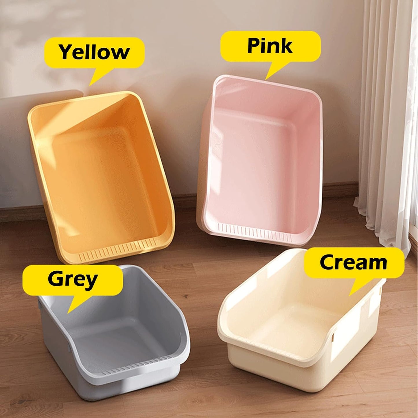 SpaceTime Large Cat Litter Box with High Sides,Cat Boxes for Indoor Cats,Cat Litter Pan for Kitty,Litter Box with Low Entry,Easy to Clean,Anti-Splashing(Grey)