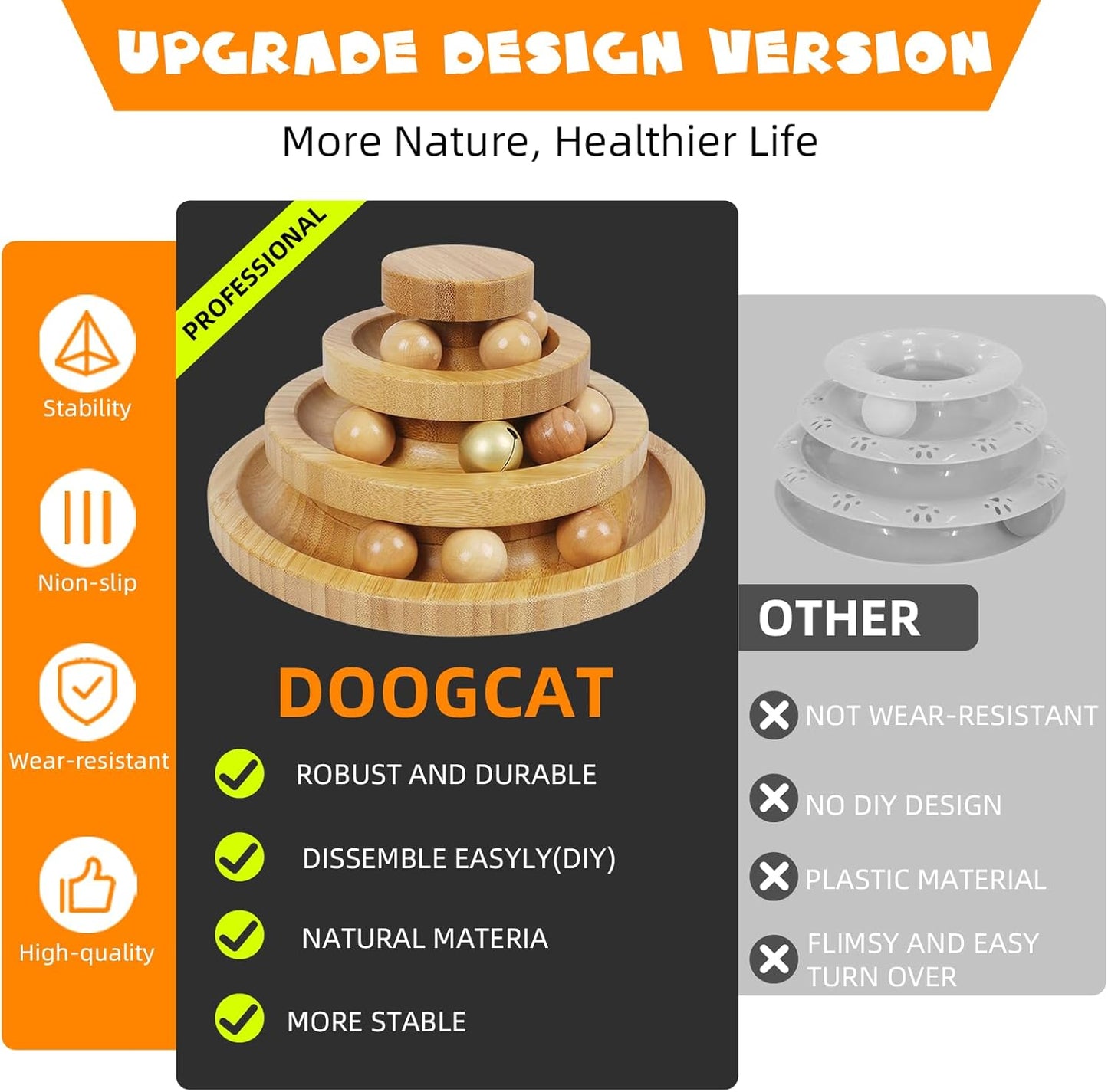 Cat Ball Track - 3-Level Cat Ball Tower with 9 Removable Balls for Interactive Play and Mental, Physical Exercise - Large Size