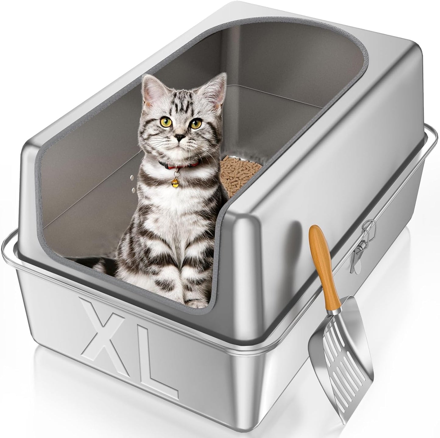 12'' High Sides XL All Stainless Steel Cat Litter Box with Lid,Deep Metal Litter Box for Big Cats,Extra Large Litter Boxes with High Wall Enclosure,Anti-Leakage,Never Absorbs Odors,Non-Sticky Surface