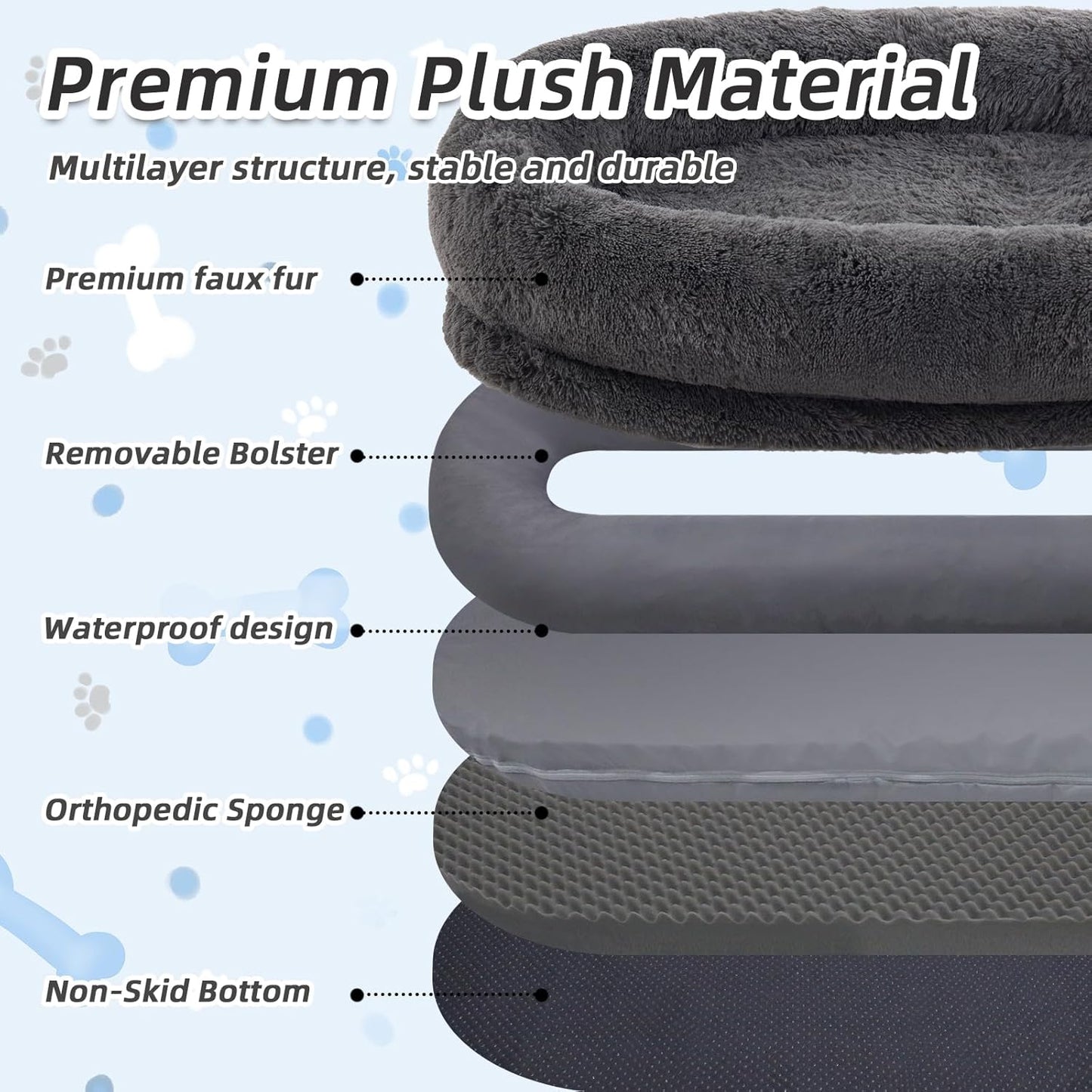 Human Dog Bed, 71''x45''x12'' Size Fits You and Pets, Washable Faux Fur Pet Bed for People Doze Off, Napping Orthopedic Dog Bed, Present Plump Pillow, Blanket, Strap - Dark Grey