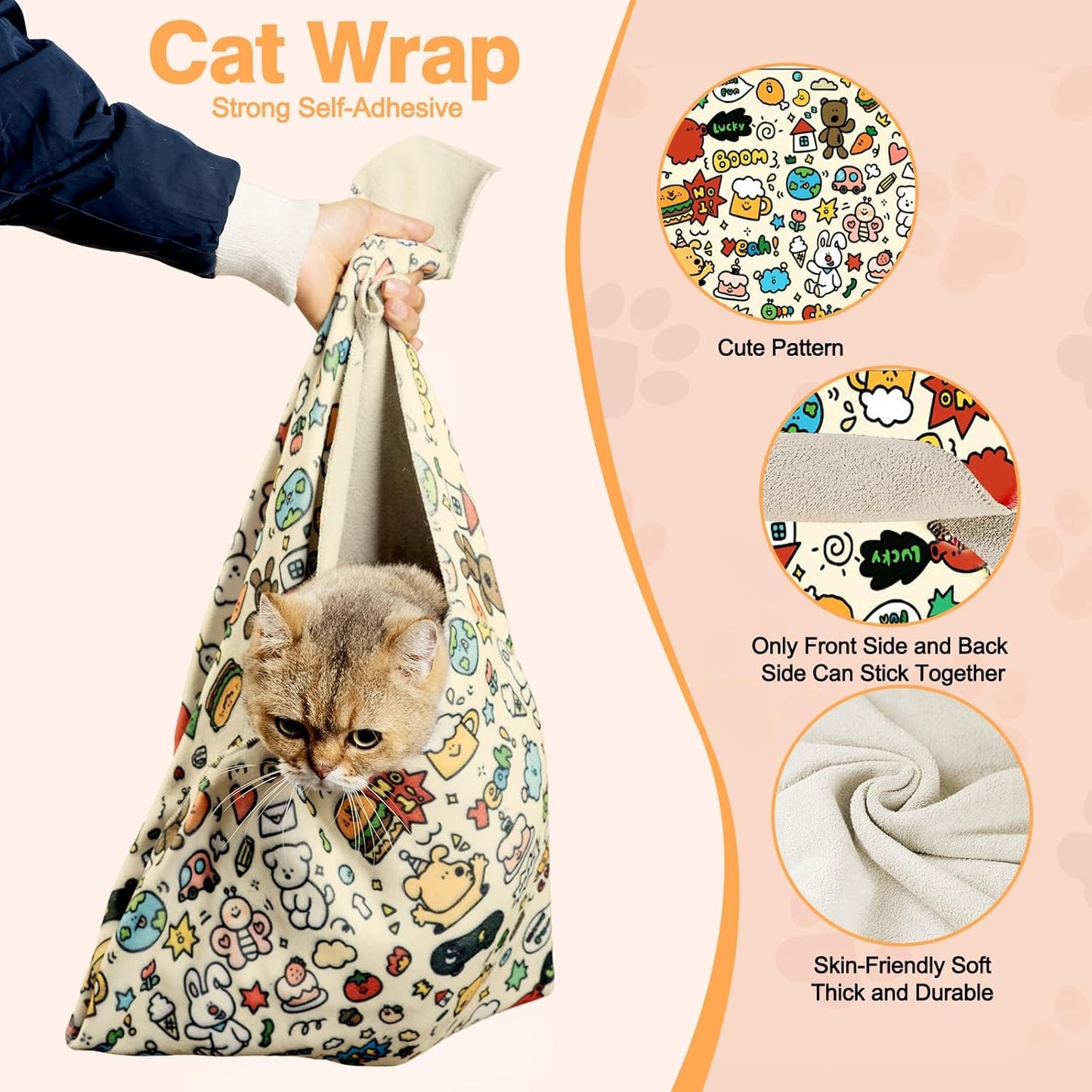 21.7" Cat Grooming Wrap Cat Wrap for Cutting Nails Cat Restraint for Nail Clipping Cat Swaddle Wrap Cat Burrito Wrap M(Within 6lbs) Anti-Scratch Anti-Escape Multifunctional Pet Tool