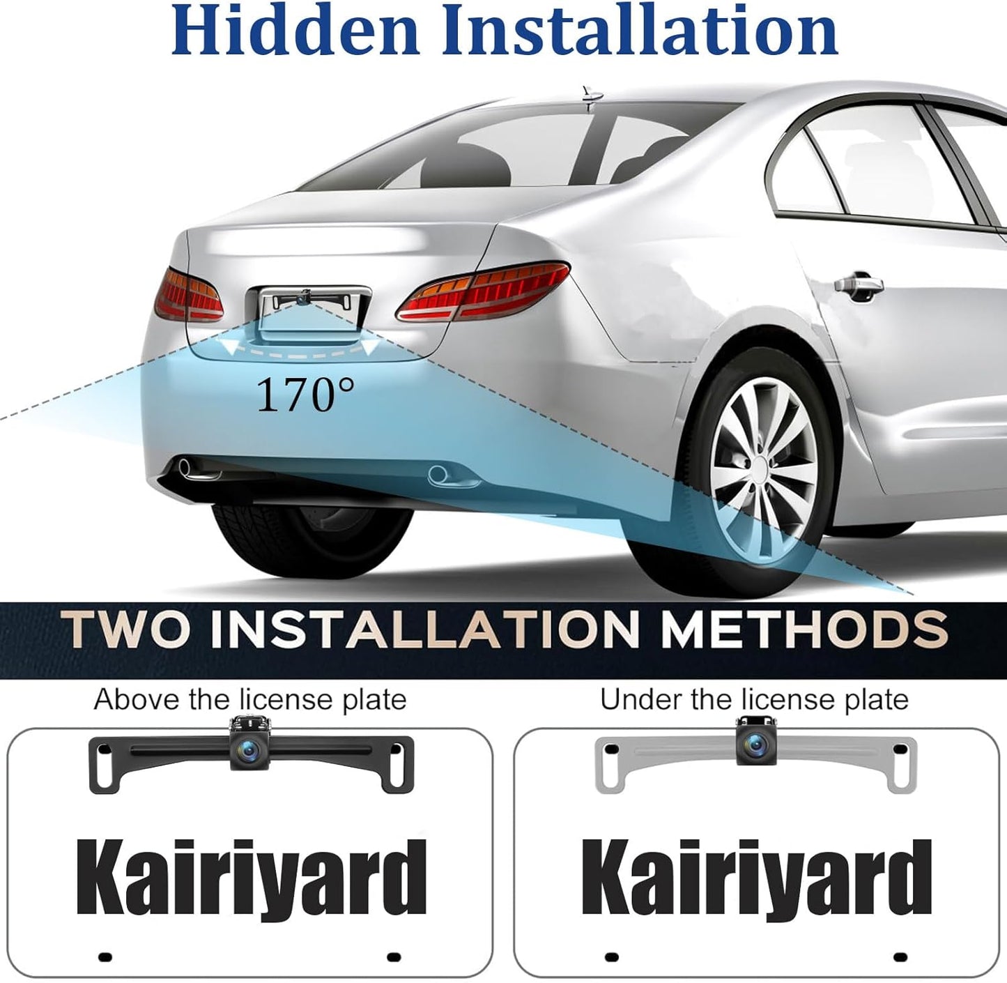 Kairiyard License Plate Backup Camera with 5in Monitor, 170 Degree Wide Angle DIY Grid Lines Waterproof Reverse Rear View Camera Systems for Truck Car Trailer SUV