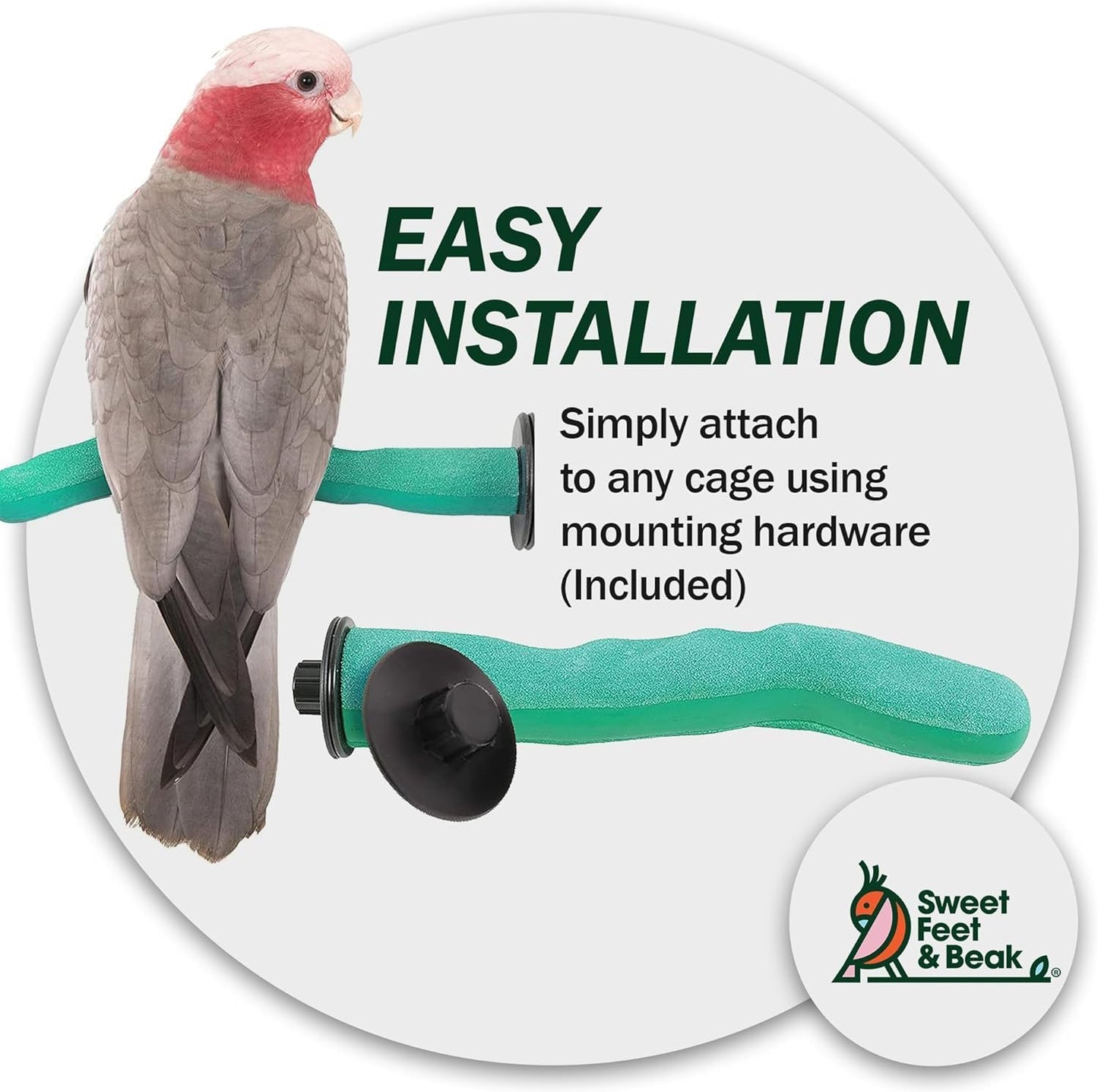 Sweet Feet & Beak Safety Pumice Bird Perch, Medium 1-1/4" X 12", Green - Lightweight Grinding Bird Perches for Cage - Bird Nail Trimming Perch for Healthy Beak & Feet - Multi-Size & Color Parrot Stand