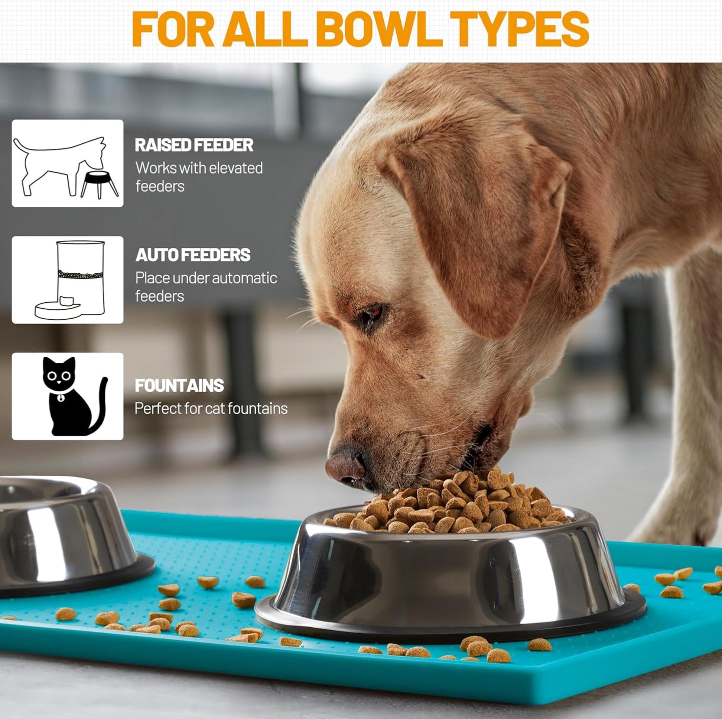 Hubulk Dog Feeding Mat,100% Waterproof Food Grade Silicone Pet Food and Water Bowl Placemat,Dishwasher, High Raised Edge to Prevent Spills,Nonslip Tray to Stop Messes on Floor (32"x24"x1.0", Teal)