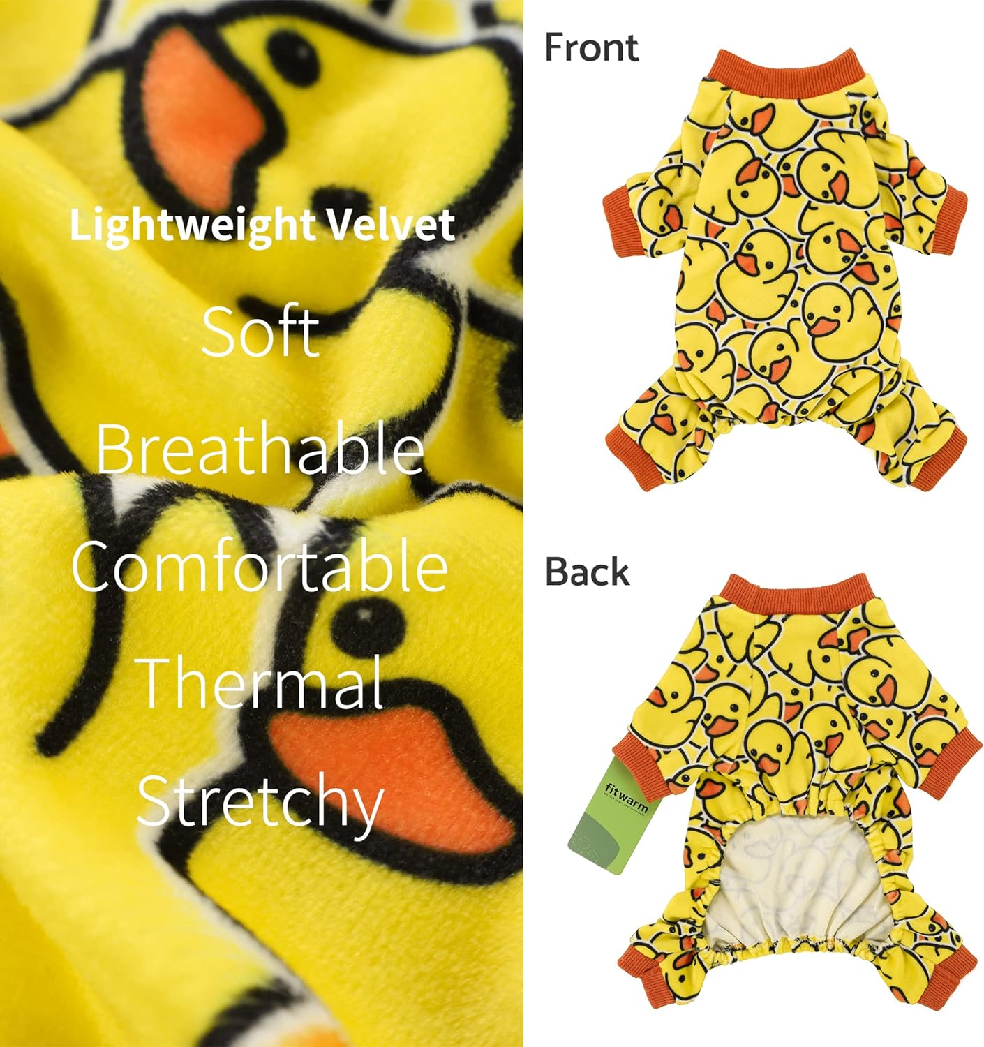 Fitwarm Funny Duck Dog Pajamas, Dog Winter Clothes for Small Dogs Girl, Lightweight Velvet Pet Jumpsuit, Cat Onesie, Yellow, XL