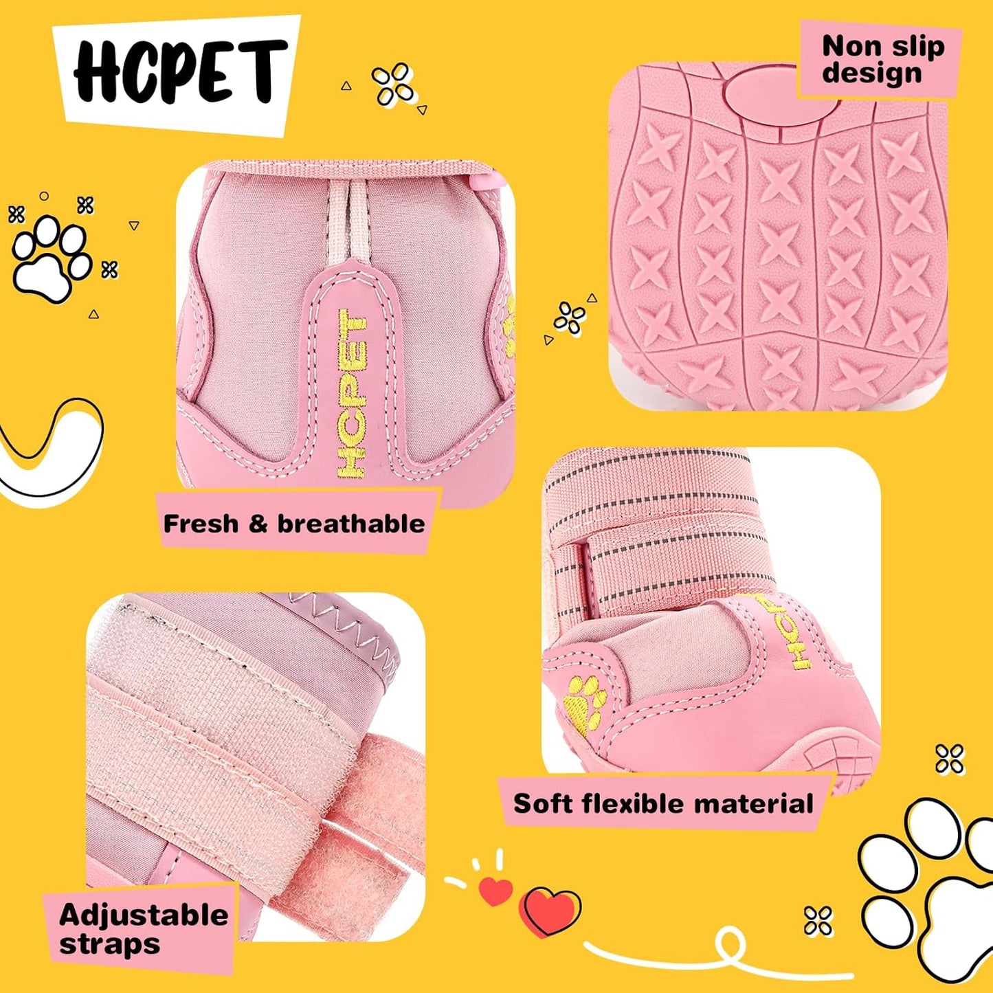 Hcpet Dog Shoes, Dog Boots for Large Dogs, Breathable Dog Booties Paw Protector for Summer Hot Pavement, Winter Snowy Day, Outdoor Walking, Indoor Hardfloors Anti Slip Sole Pink Size 8