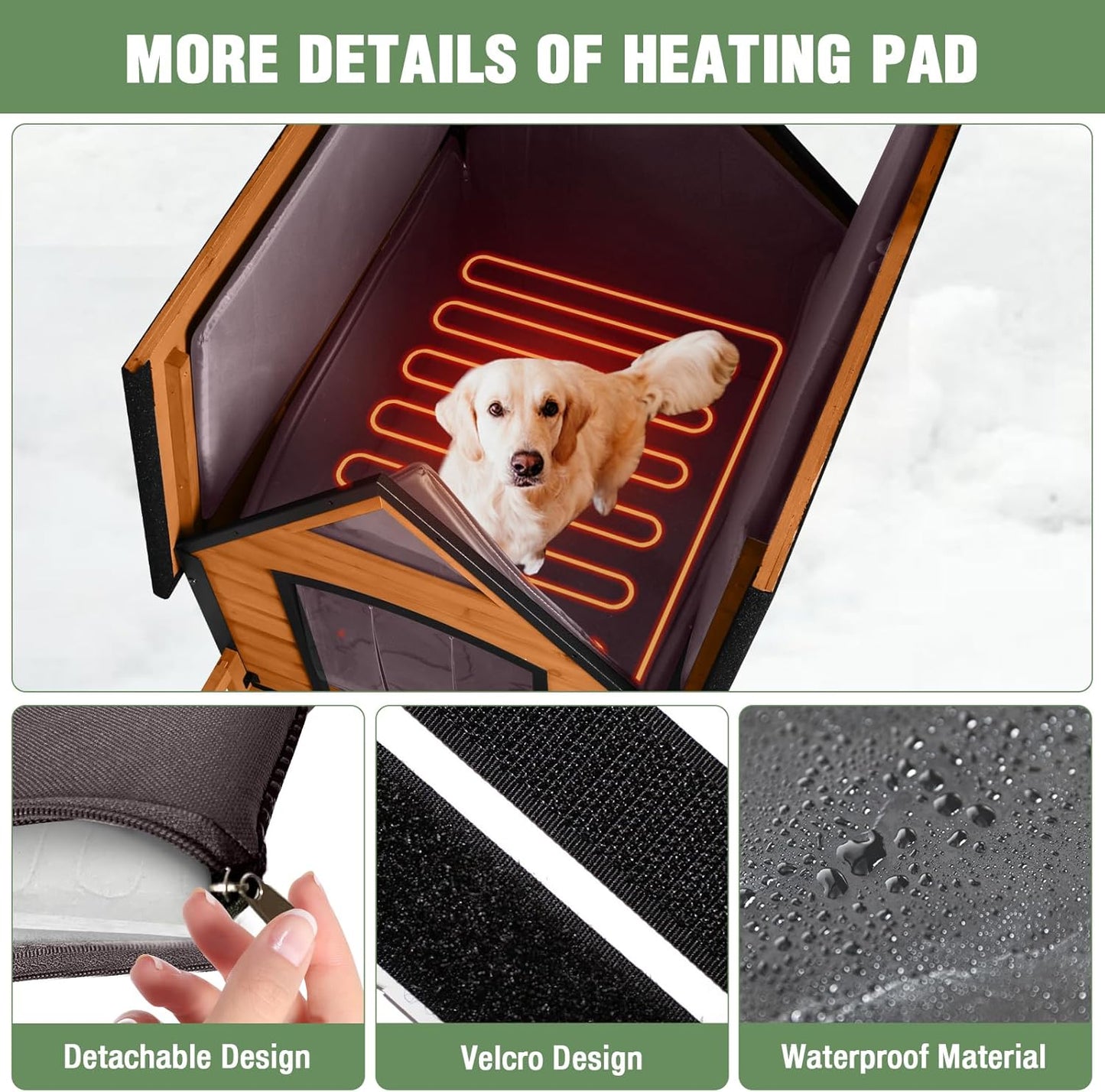 Large Dog House Outdoor Weatherproof Dog Kennel with Anti-Chewing Iron Frame (Brown(Heating Pad)-AIR80L, 50.9'' Large)