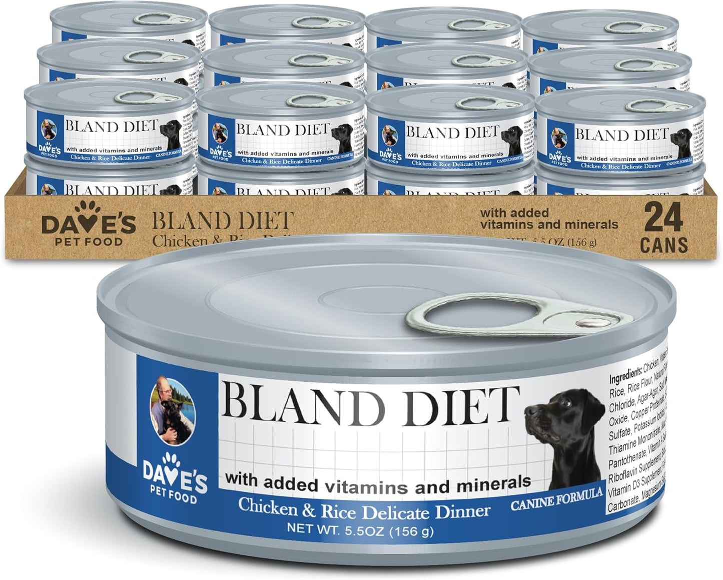 Dave's Pet Food Sensitive Stomach Dog Food (Chicken & Rice), Easy to Digest, Gluten-Free, Digestive Care, Wet Canned, 5.5 oz (Case of 24)