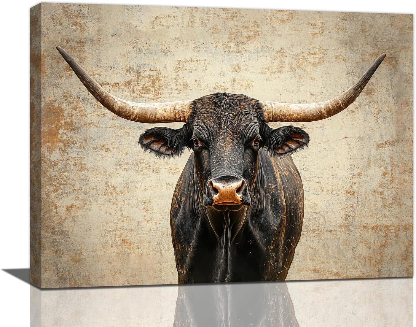 Rustic Highland Cow Pictures Wall Art, Farmhouse Black Cow Bathroom Wall Decor Animal Framed Painting Canvas Artwork for Bathroom Bedroom Living Room Decorations 20"L x 16"W