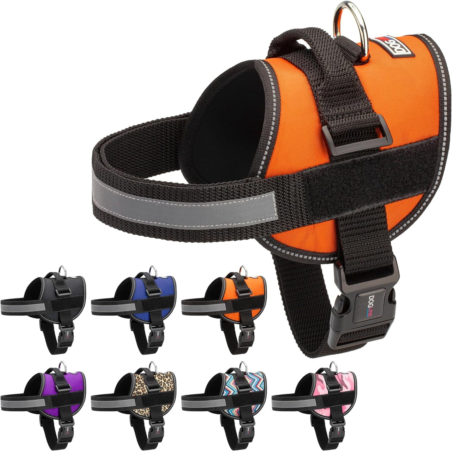 Dogline Dog Harness, Reflective No-Pull Adjustable Vest with Handle for Walking, Training, Breathable, No - Choke Harness for Small, Medium or Large Dogs Room for Patches Girth 22"-28" in Orange