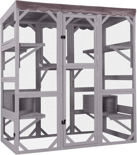 Aivituvin Catio Outdoor Cat Enclosure Large Cat House for Mulitiple Cats Walk in Kitty Cage with Tarp Roof 70"
