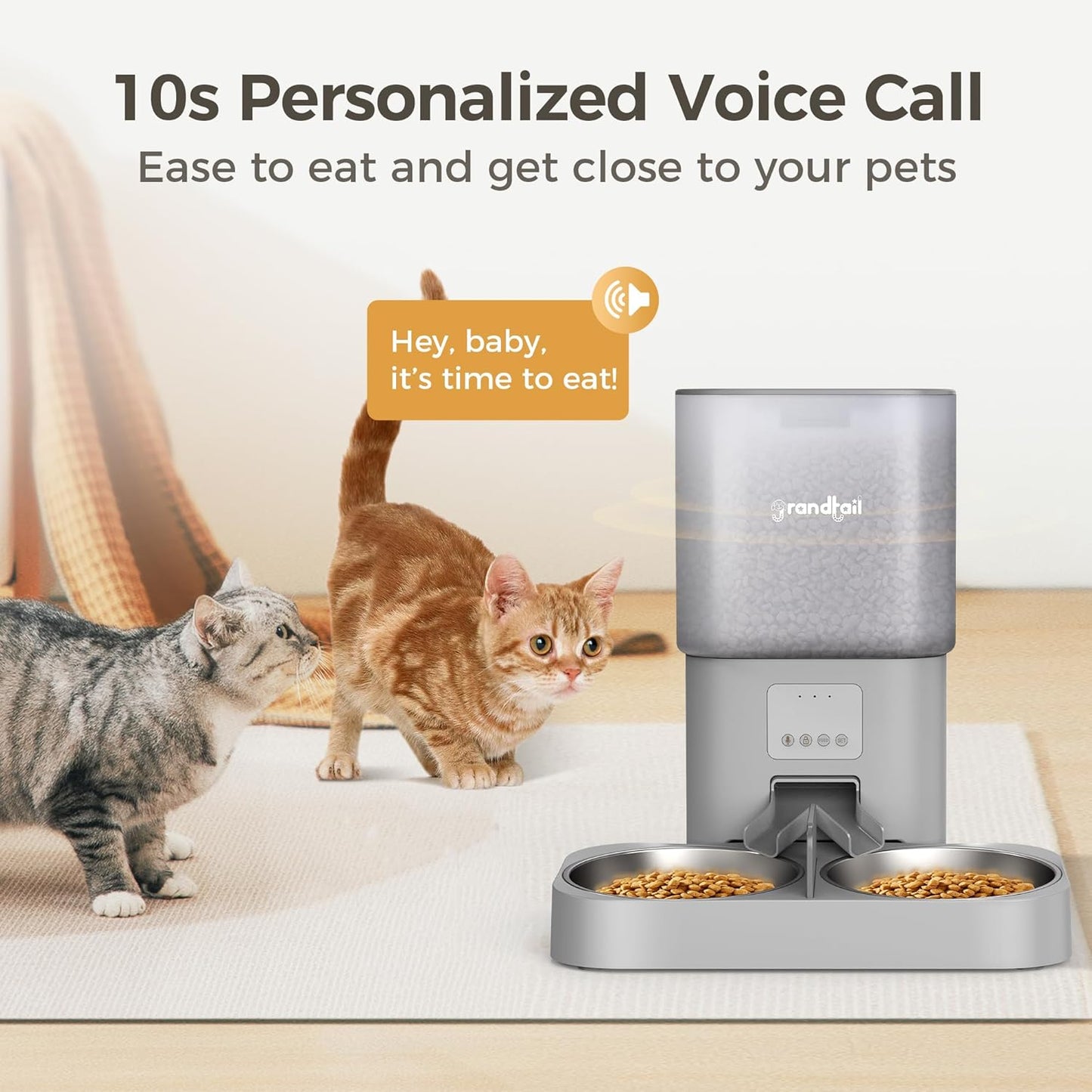 Automatic Cat Feeder, WiFi Dog Food Dispenser with APP Control for 2 Cats & Dogs, 6L Elevated Timed Dog Feeder Programmable 1-10 Meals,10s Meal Call,Dual Power Supply, 2 Stainless Bowls