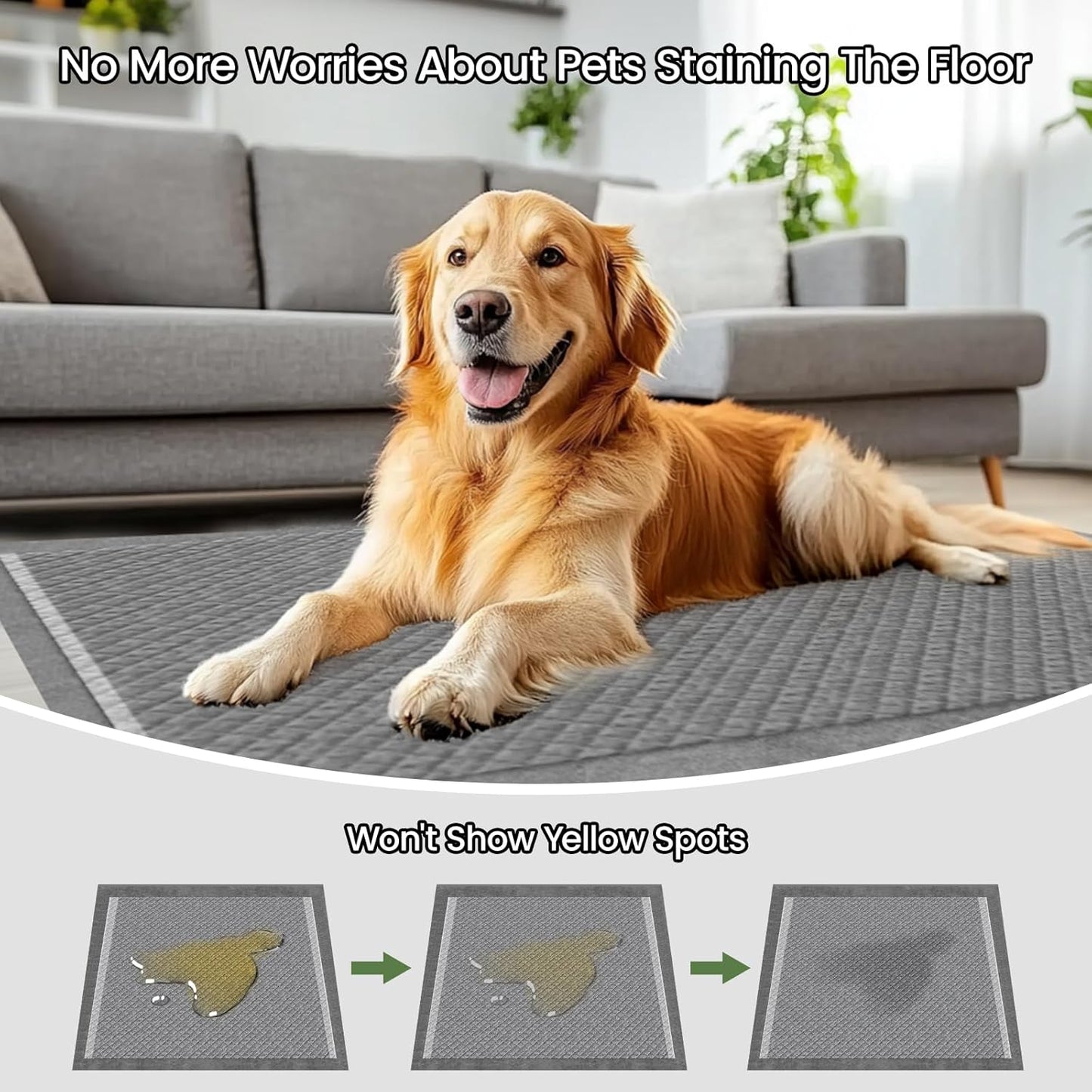Dog Pee Pads for Dogs XXL 30"x36" Charcoal Puppy Pads 50 Counts Extra Large Disposable Activated Carbon Super Absorbent Full Edge-Wrapping Odor-Control Training Pads with Adhesive Tabs